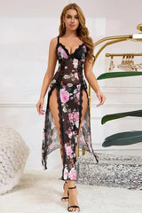 Floral Sheer Lace Maxi Lingerie Dress