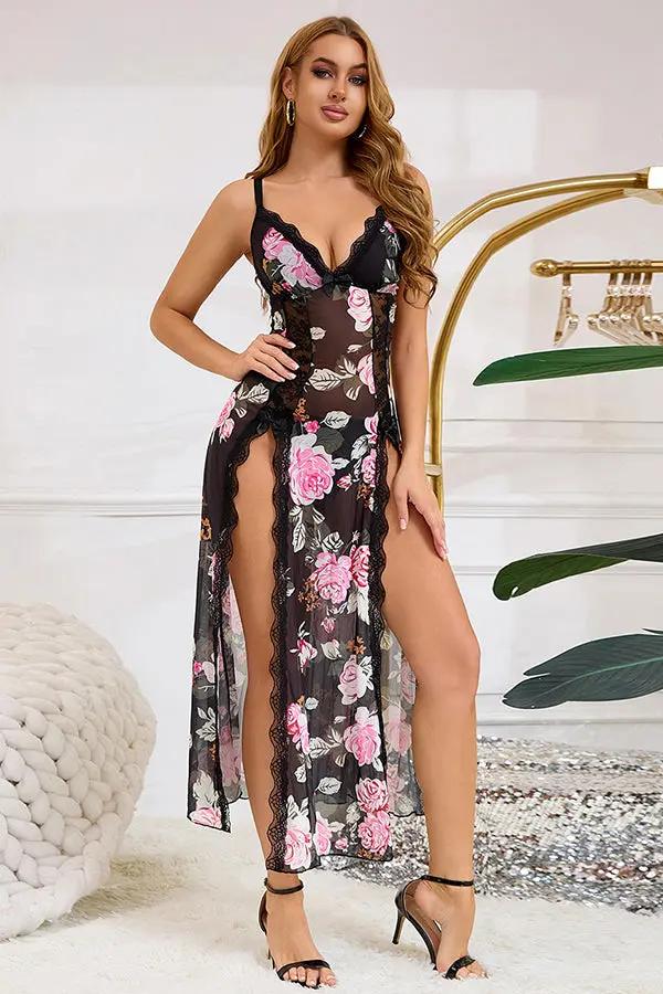 Floral Sheer Lace Maxi Lingerie Dress