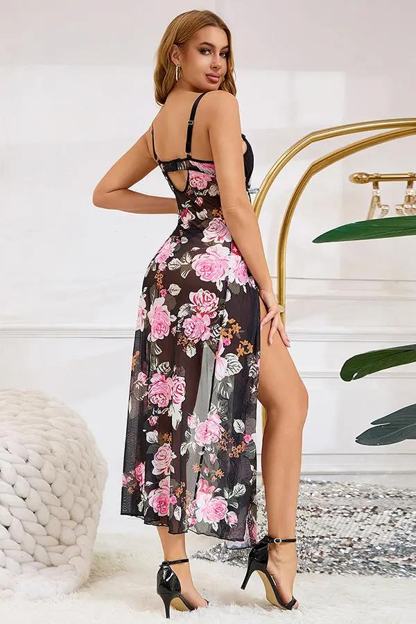 Floral Sheer Lace Maxi Lingerie Dress
