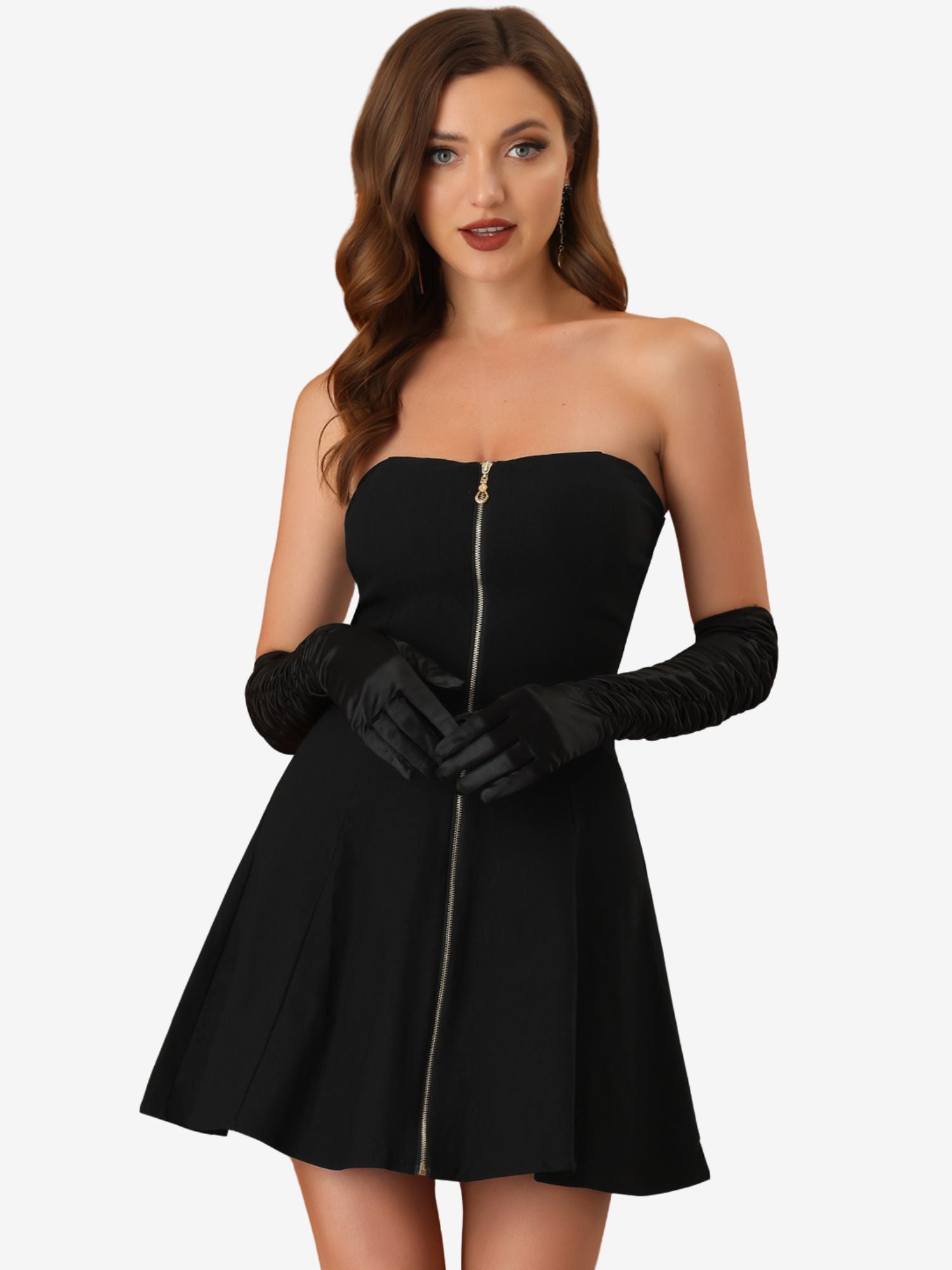 Zip Up Sexy Strapless Party Club Mini Bodycon Dress