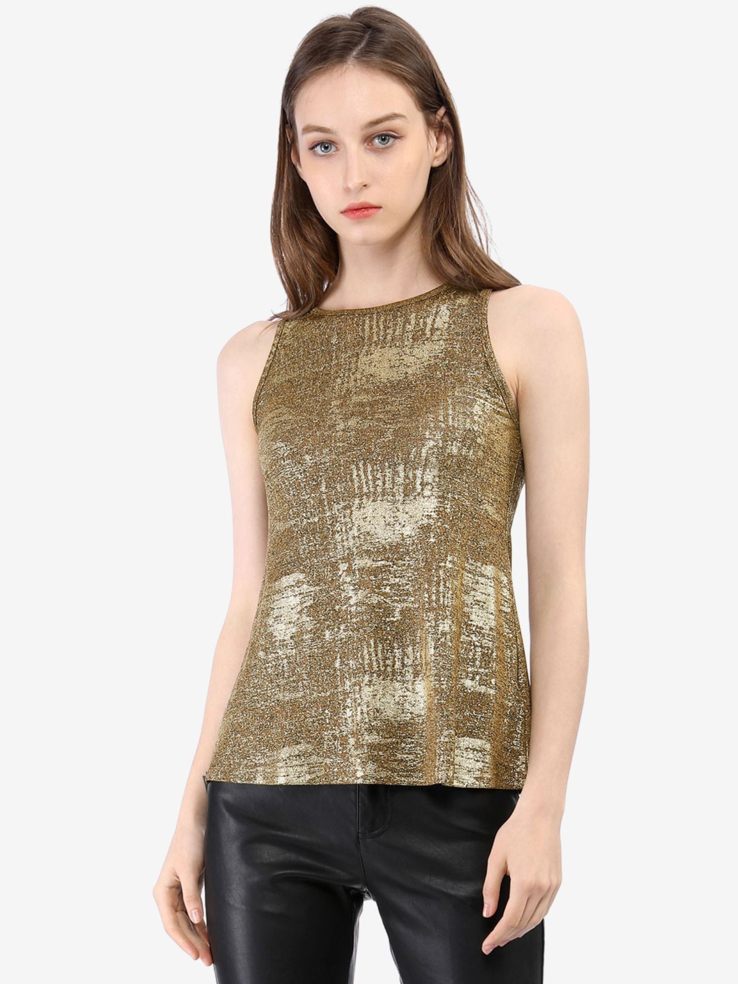 Metallic Sleeveless Shiny Shimmer Party Club Tank Top
