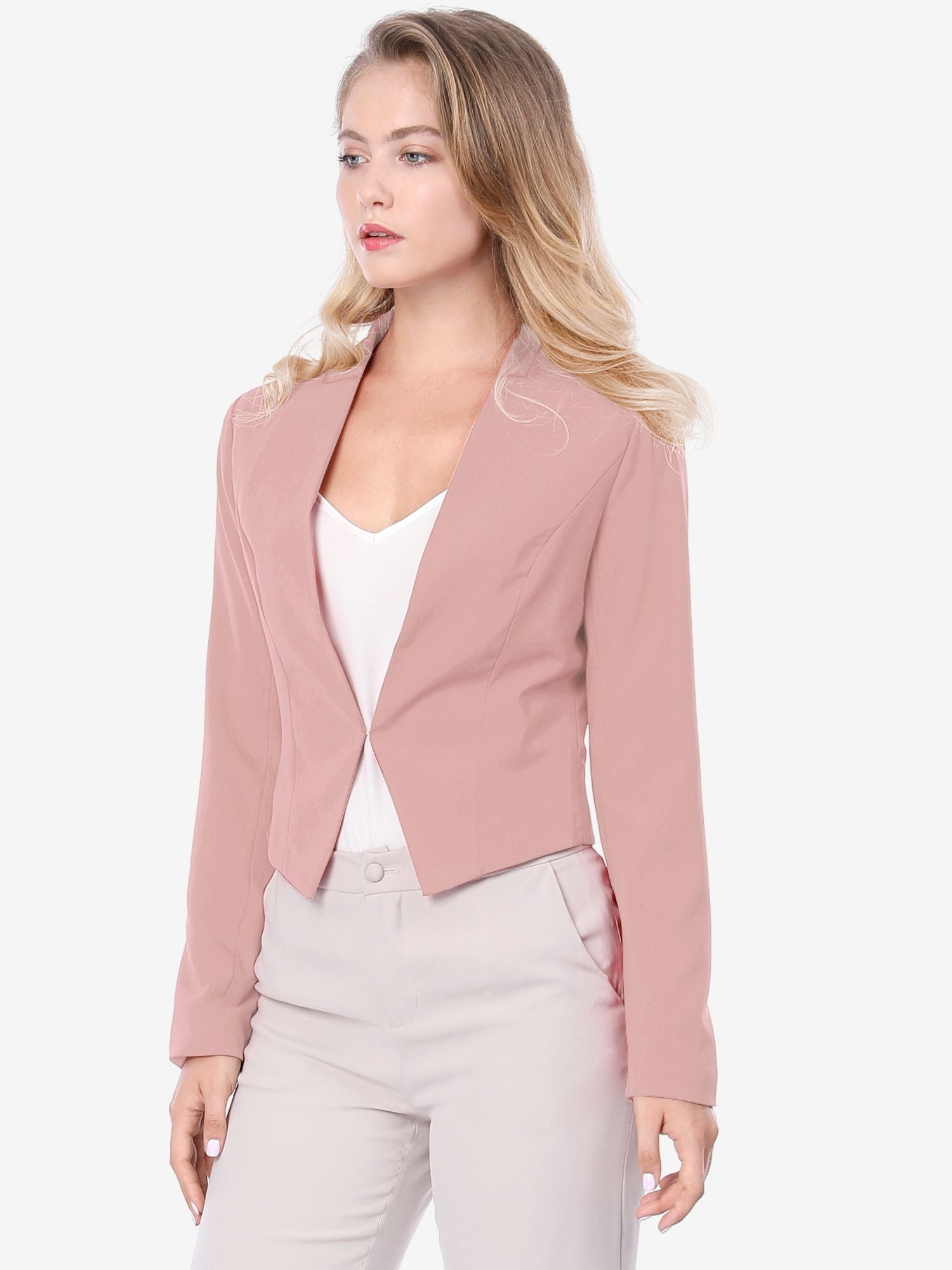 Solid Color Collarless Cropped Office Blazer Jacket