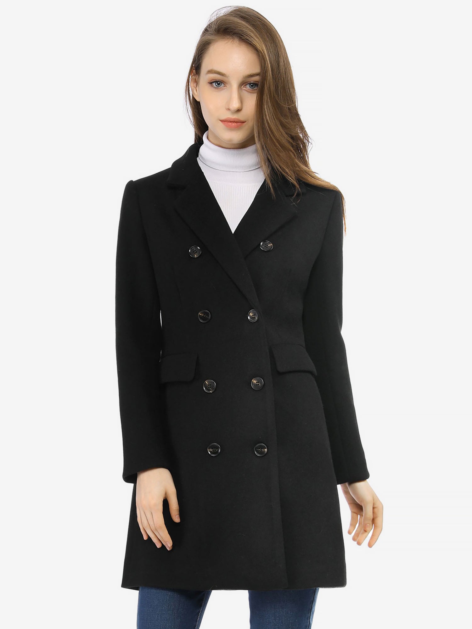Winter Long Sleeve Notched Lapel Double Breasted Trench Coat