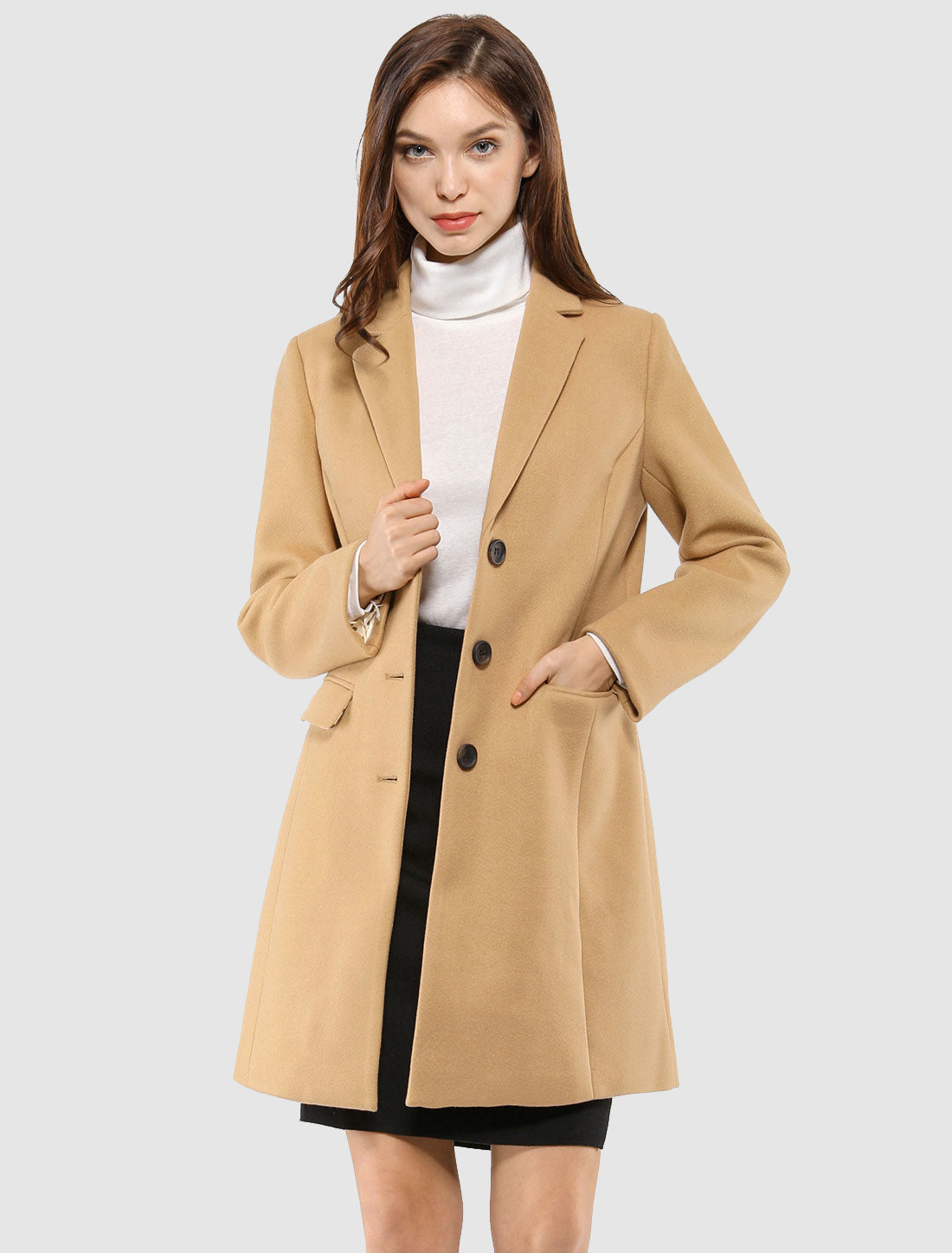 Notched Lapel Single Breasted Outwear Winter Pea Coat