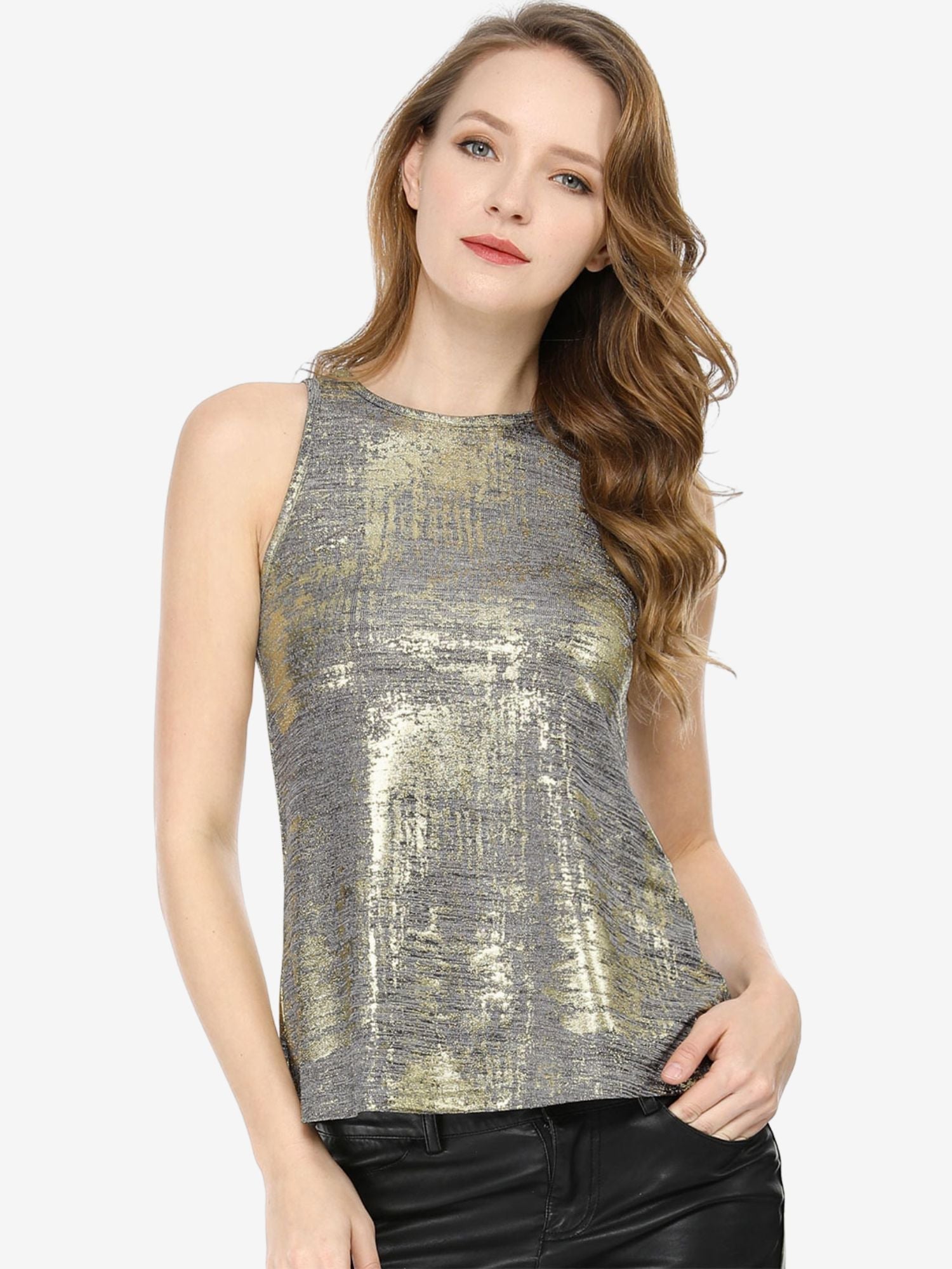 Metallic Sleeveless Shiny Shimmer Party Club Tank Top