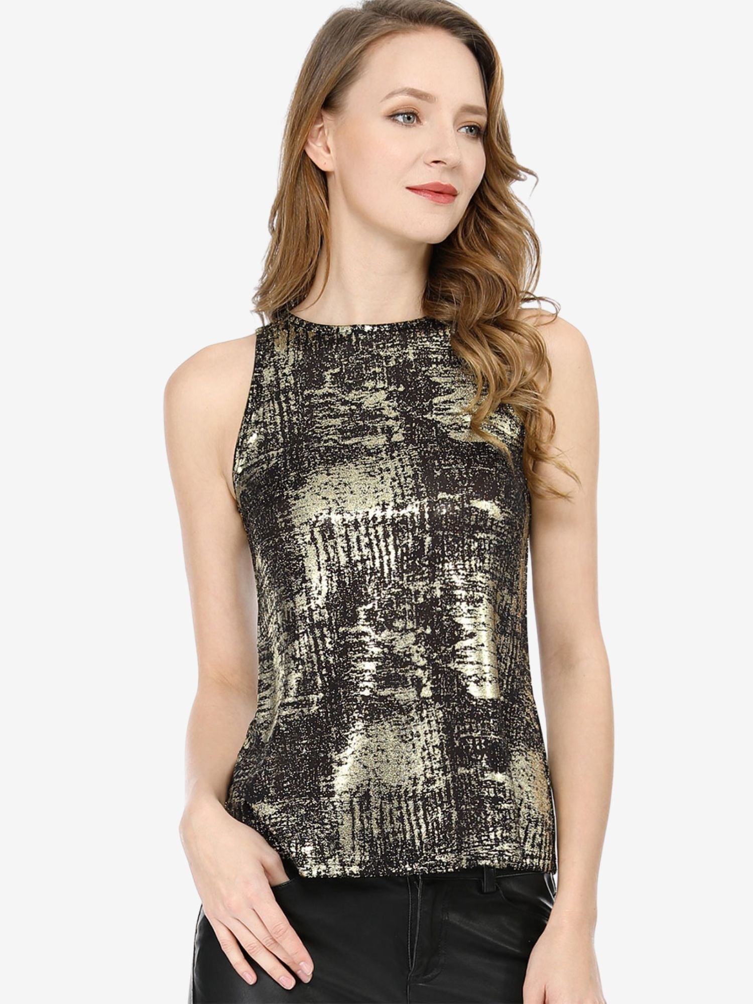 Metallic Sleeveless Shiny Shimmer Party Club Tank Top