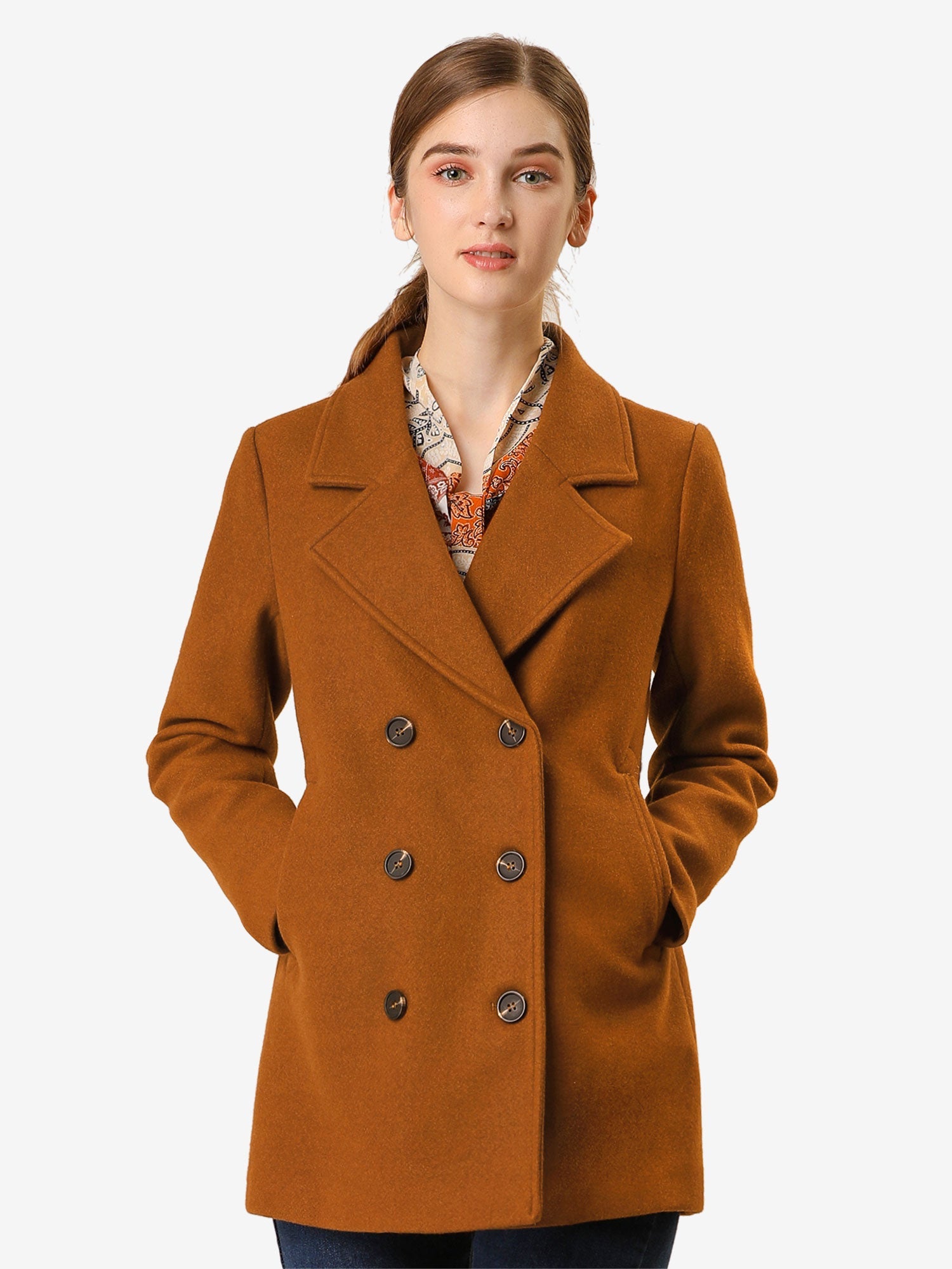 Long Sleeve Double Breasted Button Winter Outerwear Pea Coat