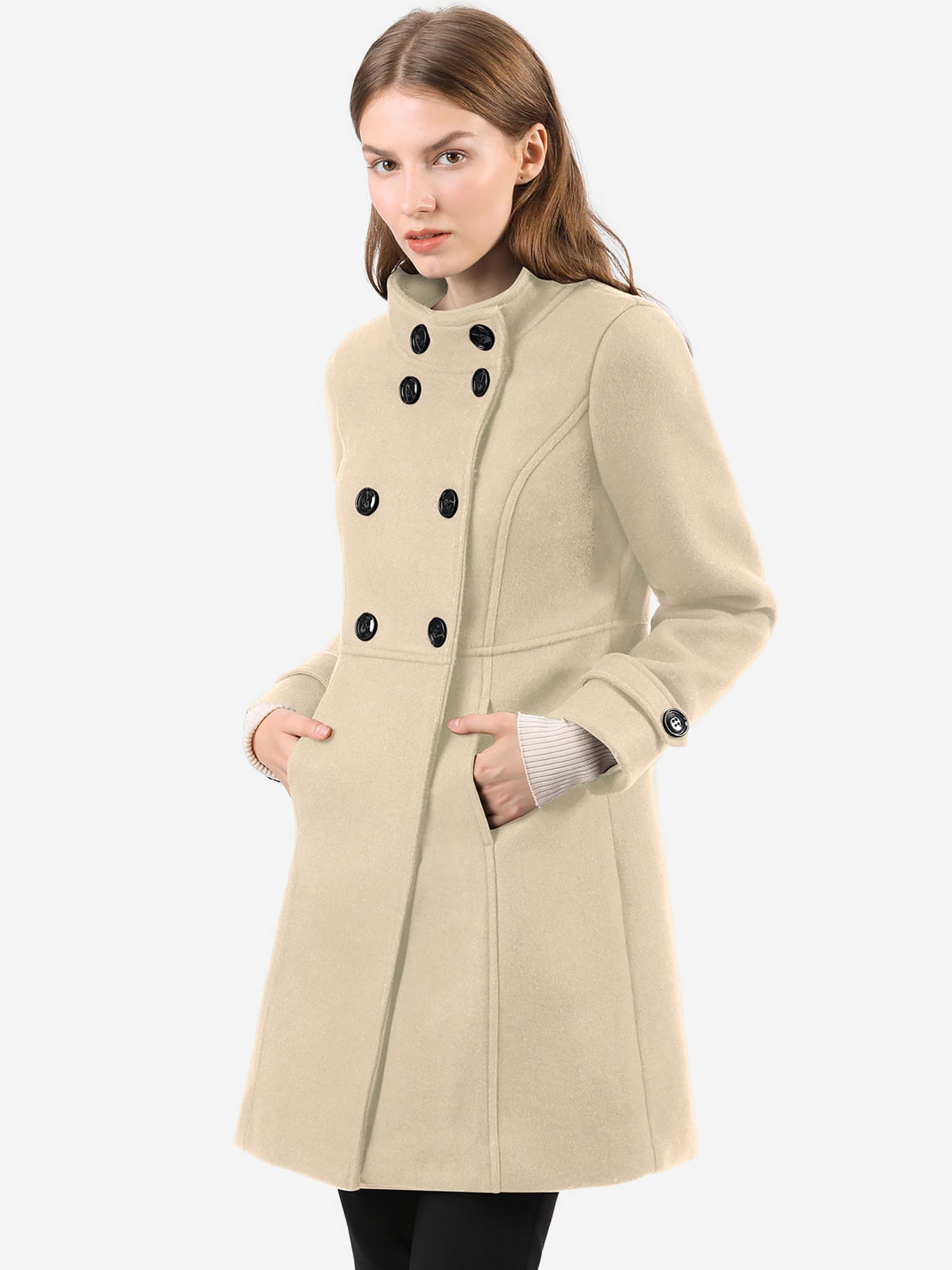 Stand Collar Double Breasted Slant Pockets Trendy Outwear Winter Coat