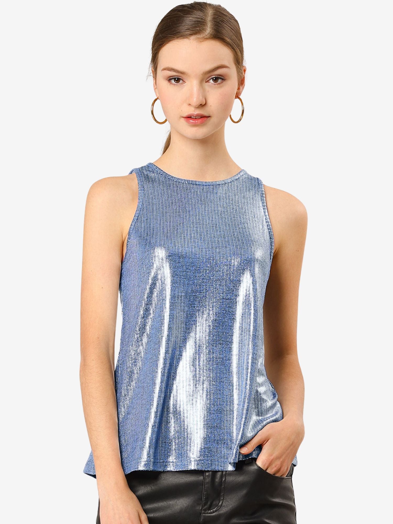 Metallic Sleeveless Shiny Shimmer Party Club Tank Top