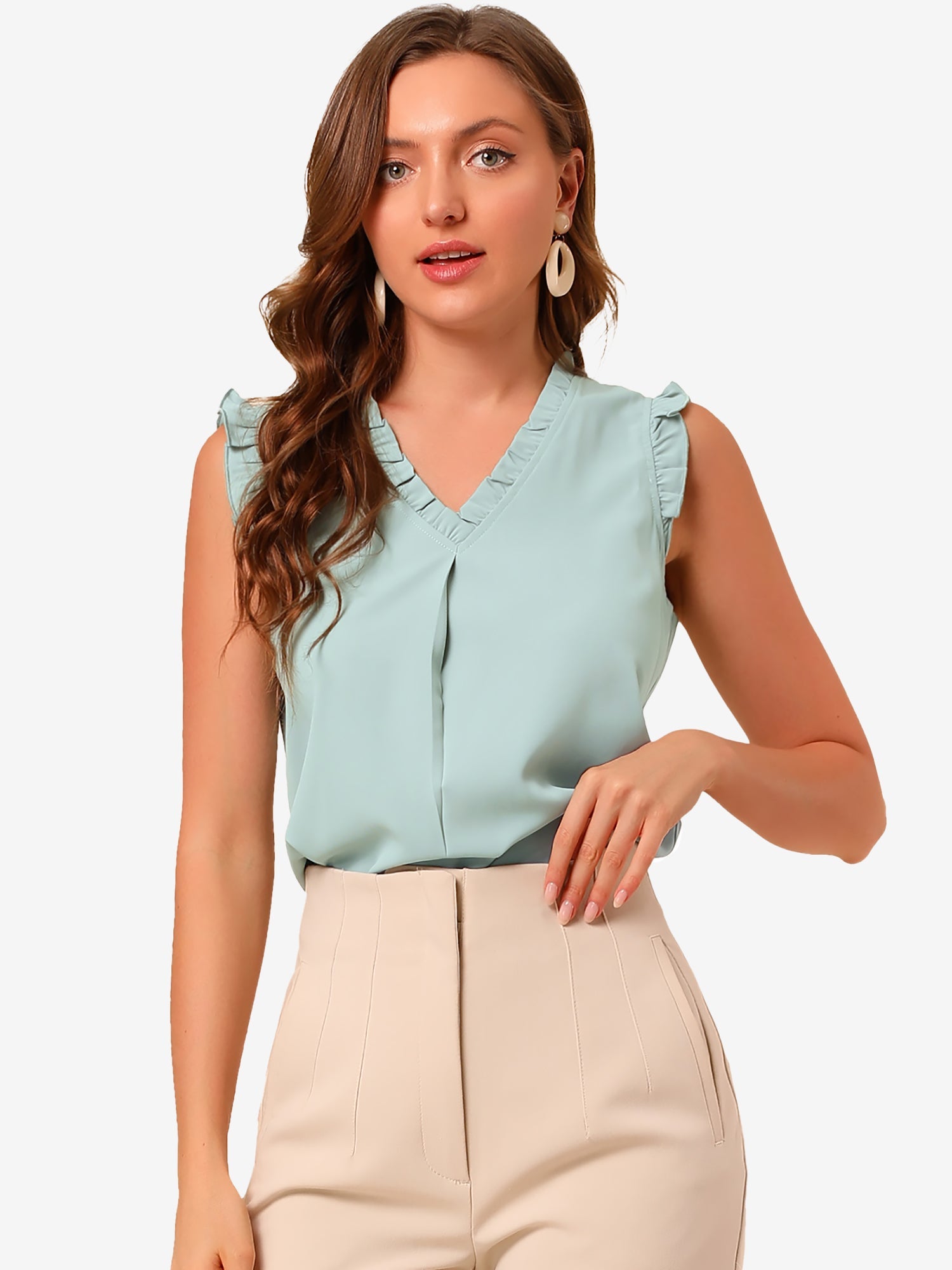 Ruffled Sleeveless Blouse 1950s Vintage Work Business Tops