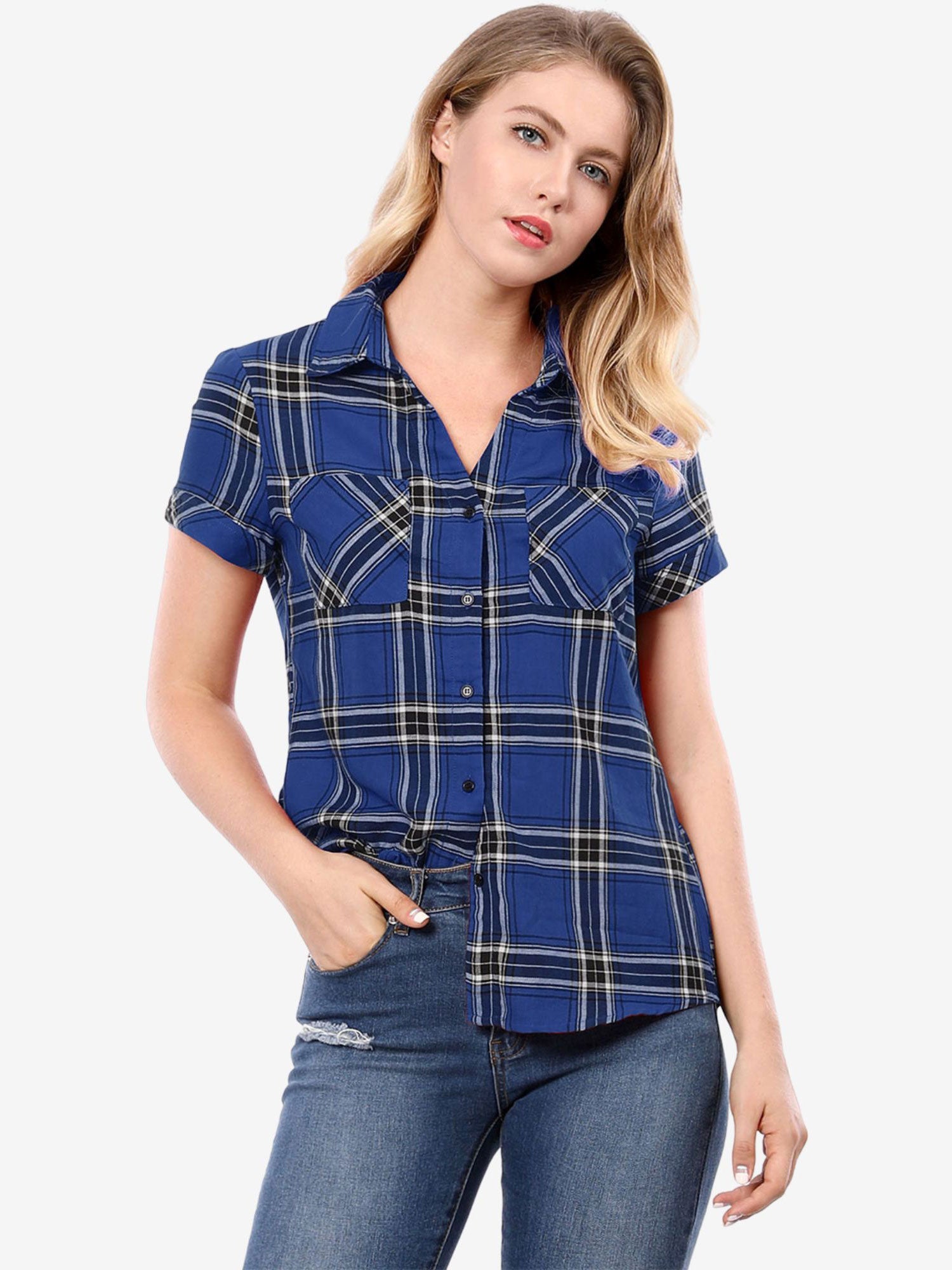Button Down Cotton Classic Western Plaid Shirt