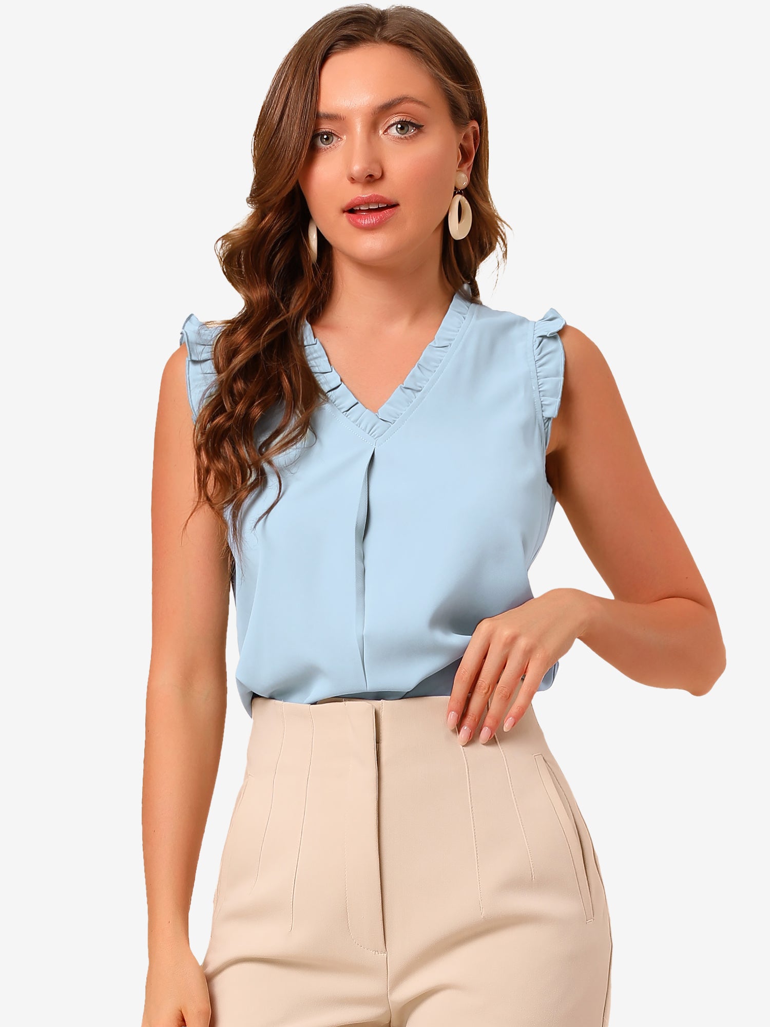 Ruffled Sleeveless Blouse 1950s Vintage Work Business Tops