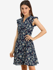 Flutter Sleeve Ruffle A-Line Flowy Chiffon Dress