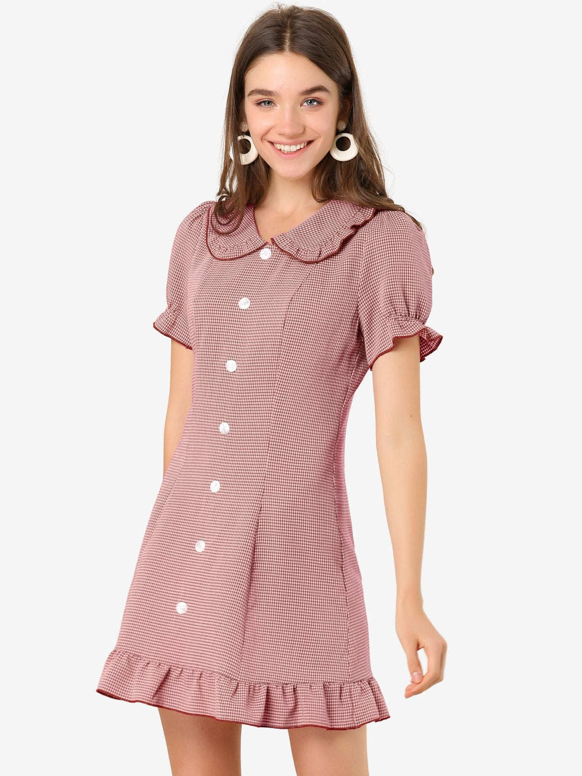 Plaid Gingham Ruffled Retro Peter Pan Collar Dress