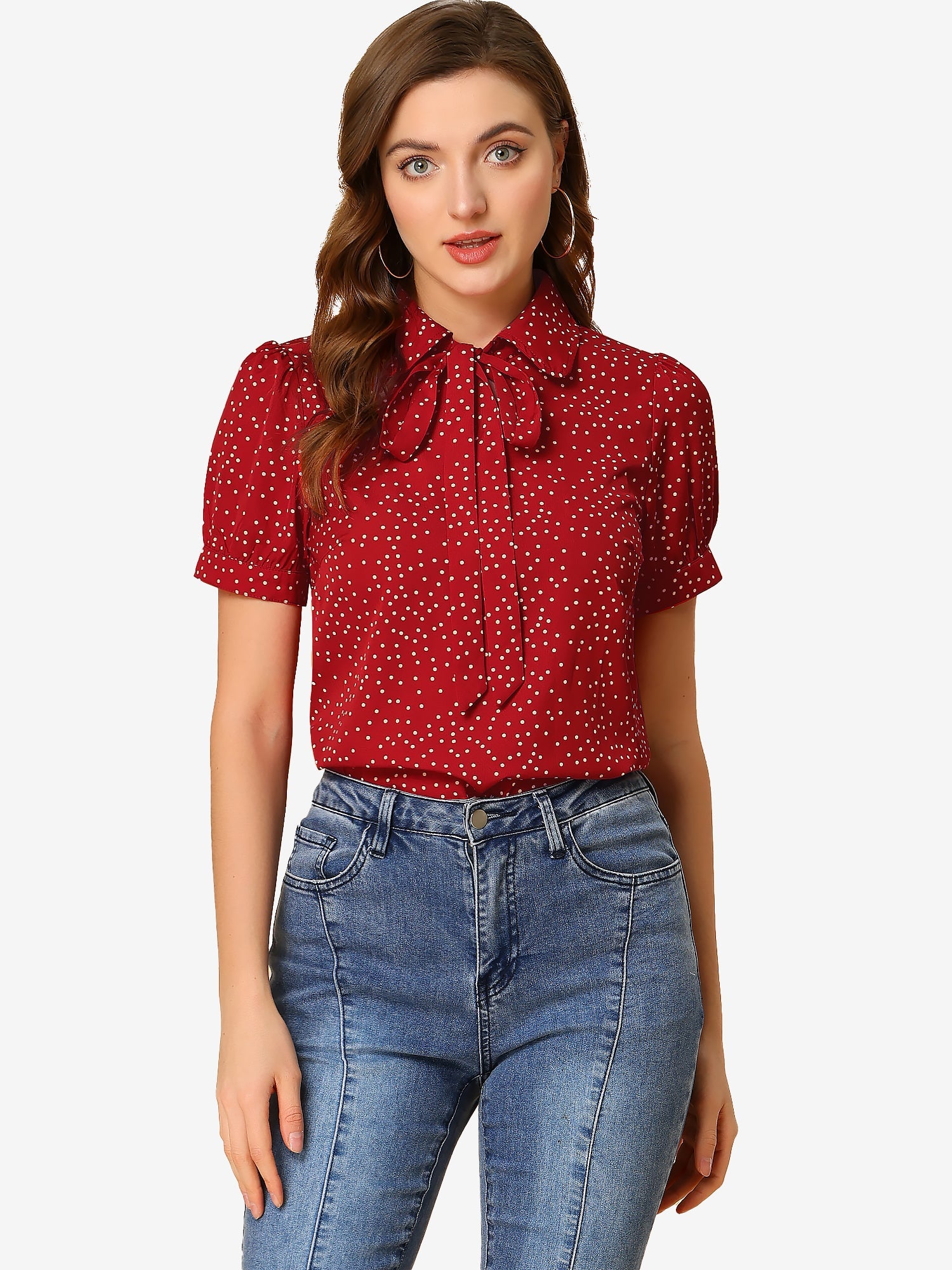 Retro Dots Bow Tie Peter Pan Collar Chiffon Blouse