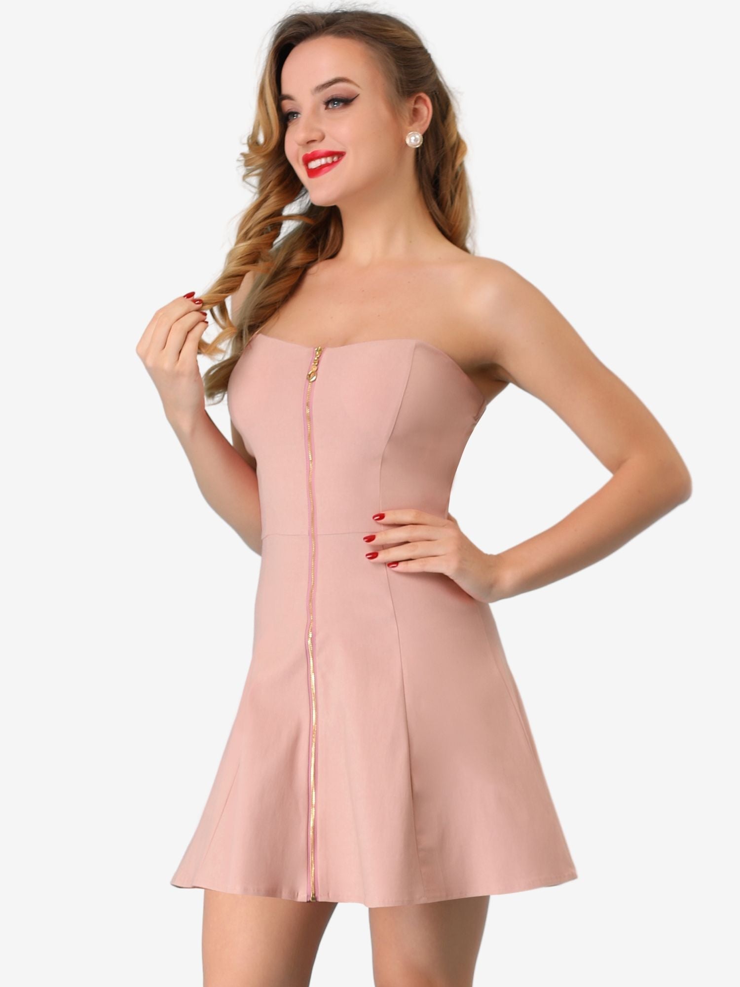 Zip Up Sexy Strapless Party Club Mini Bodycon Dress