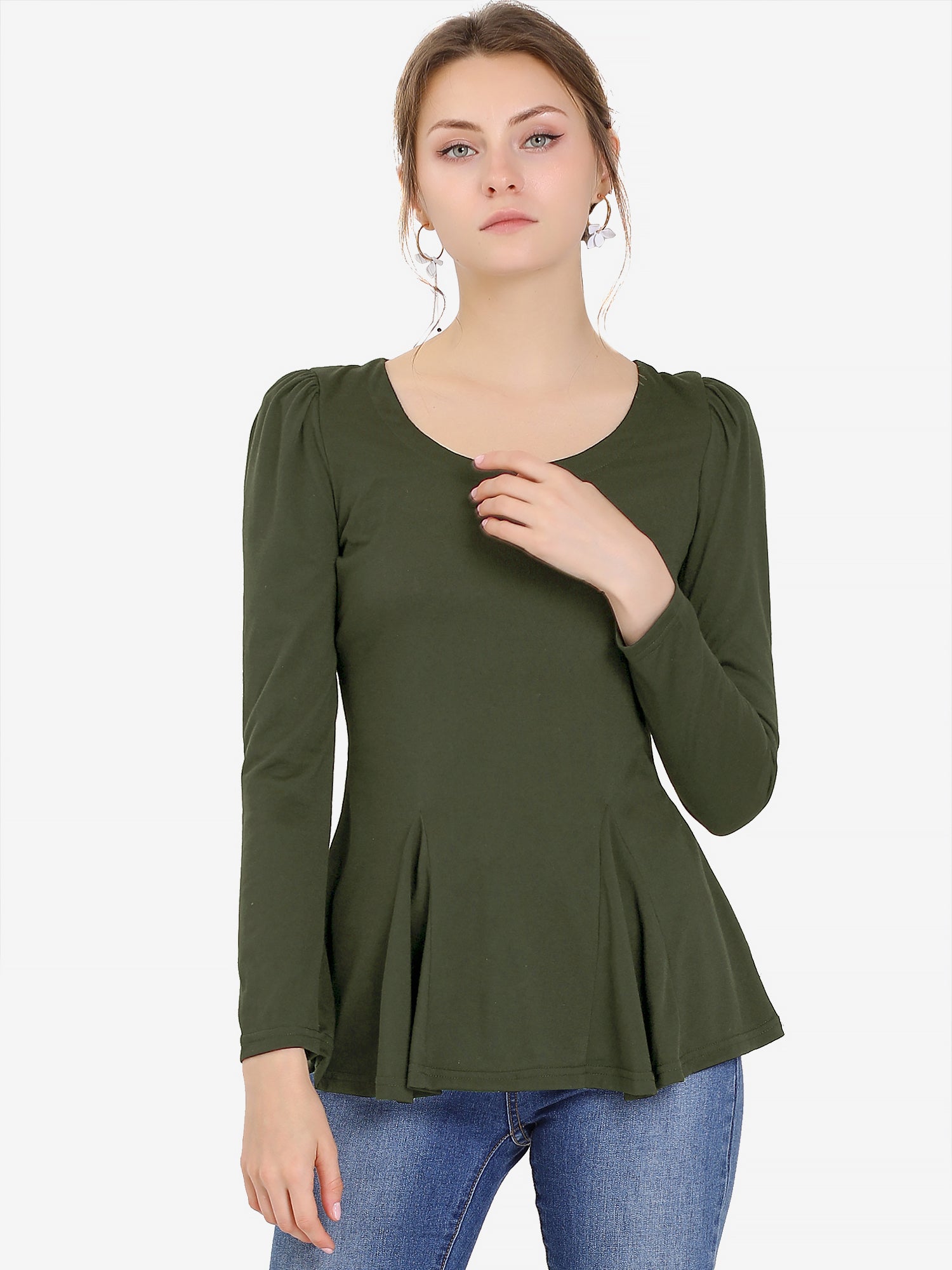Long Sleeve Scoop Neck Casual Peplum Blouse