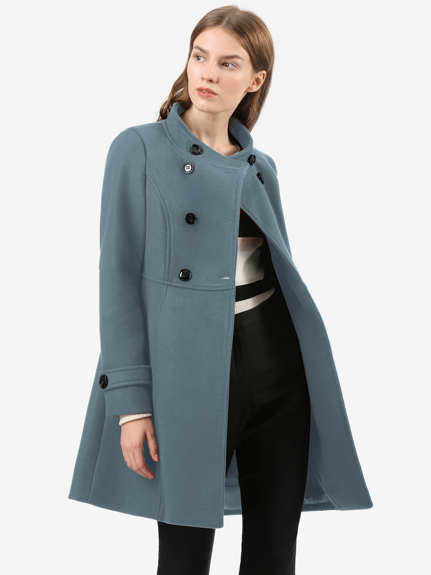 Stand Collar Double Breasted Slant Pockets Trendy Outwear Winter Coat
