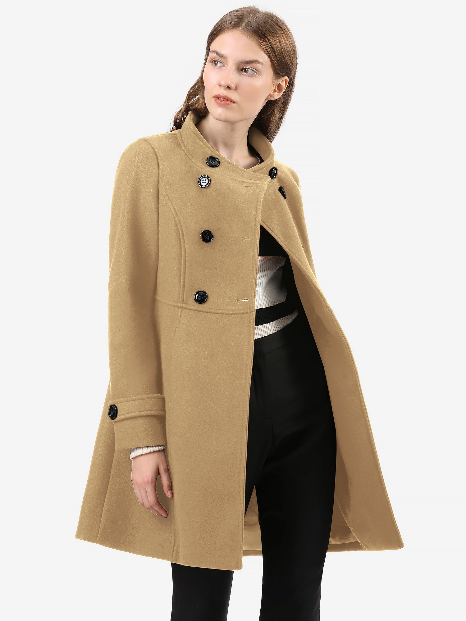 Stand Collar Double Breasted Slant Pockets Trendy Outwear Winter Coat