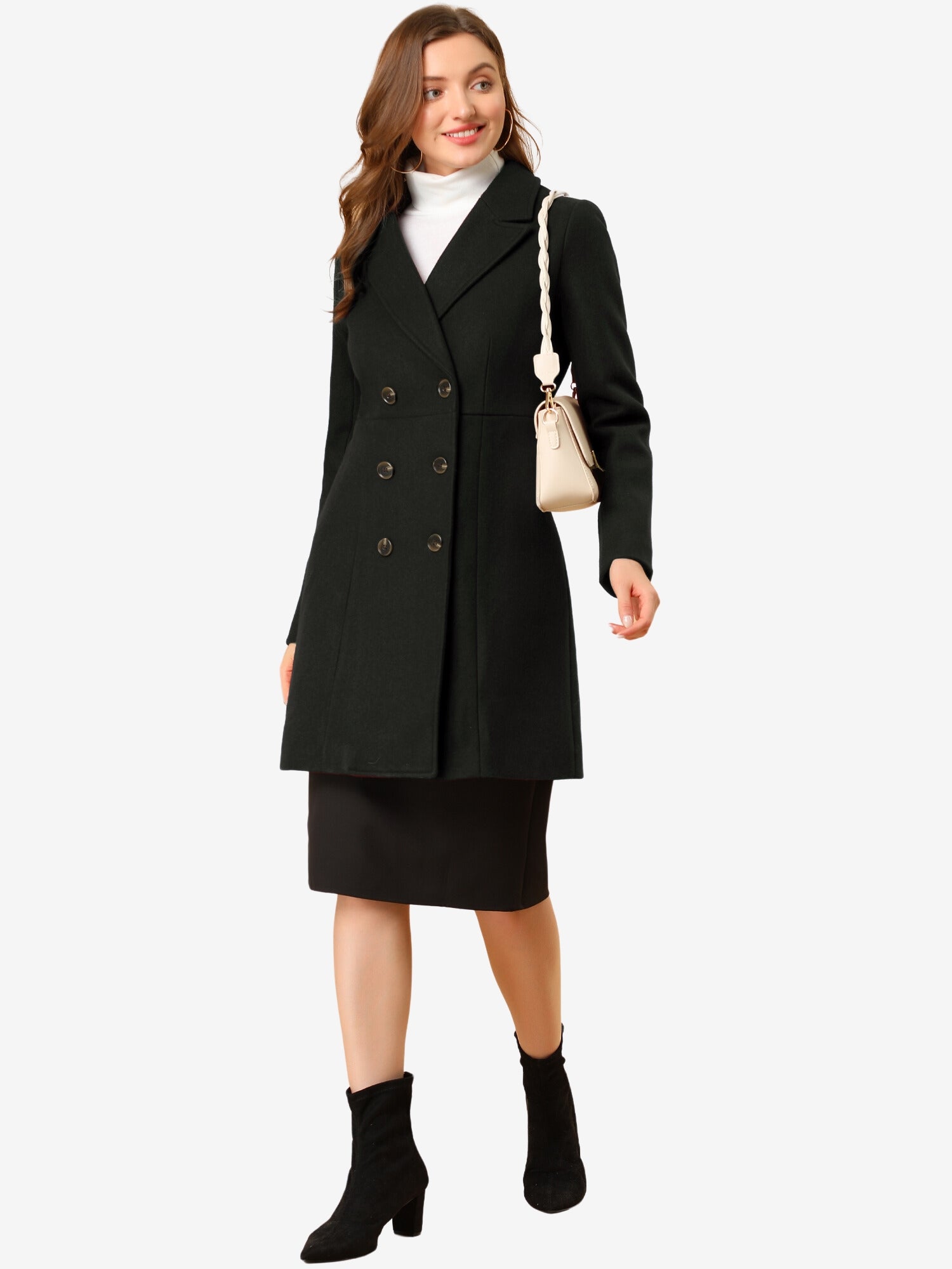 Notched Lapel Double Breasted Outwear Winter Long Coat