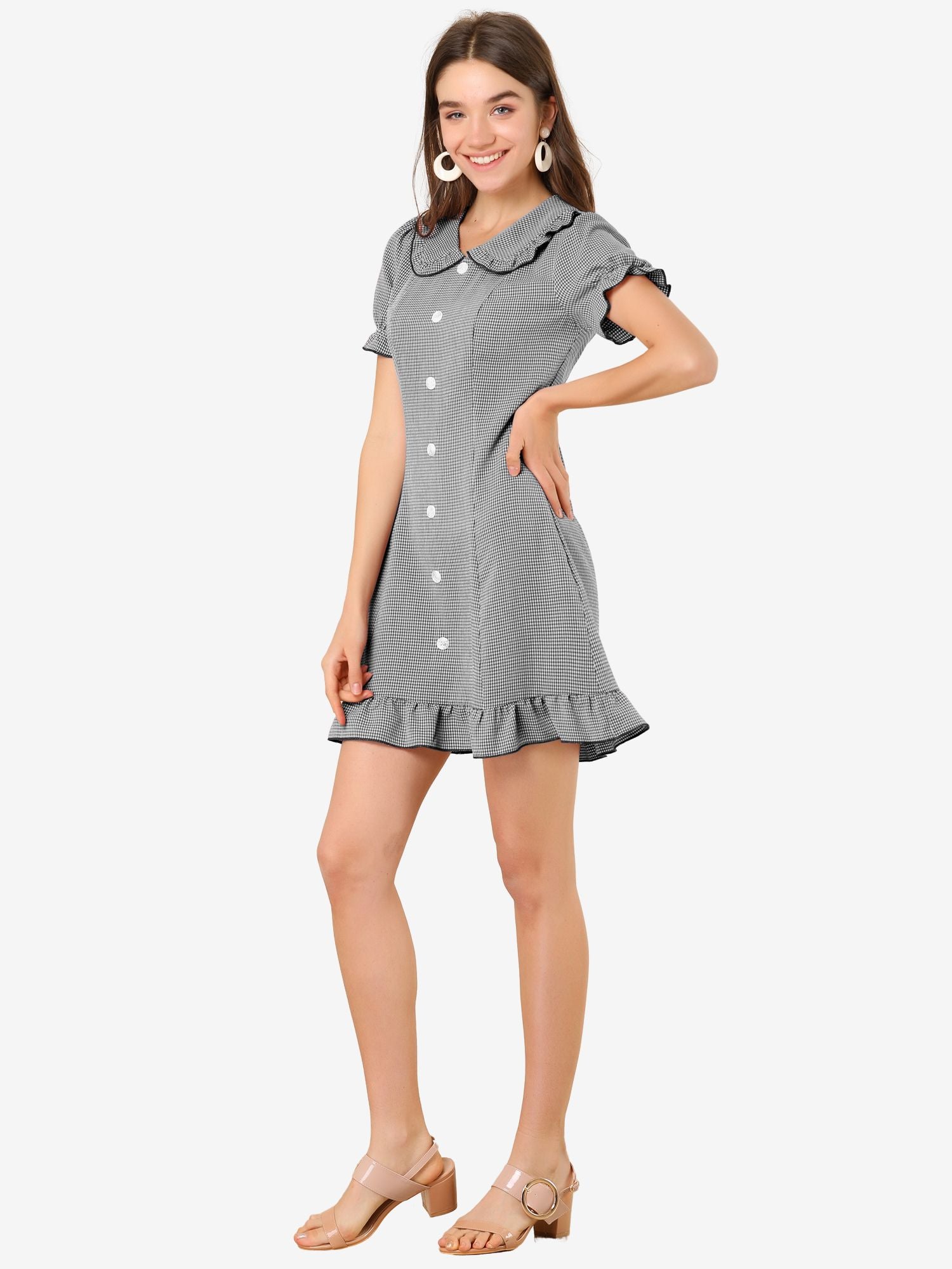 Plaid Gingham Ruffled Retro Peter Pan Collar Dress