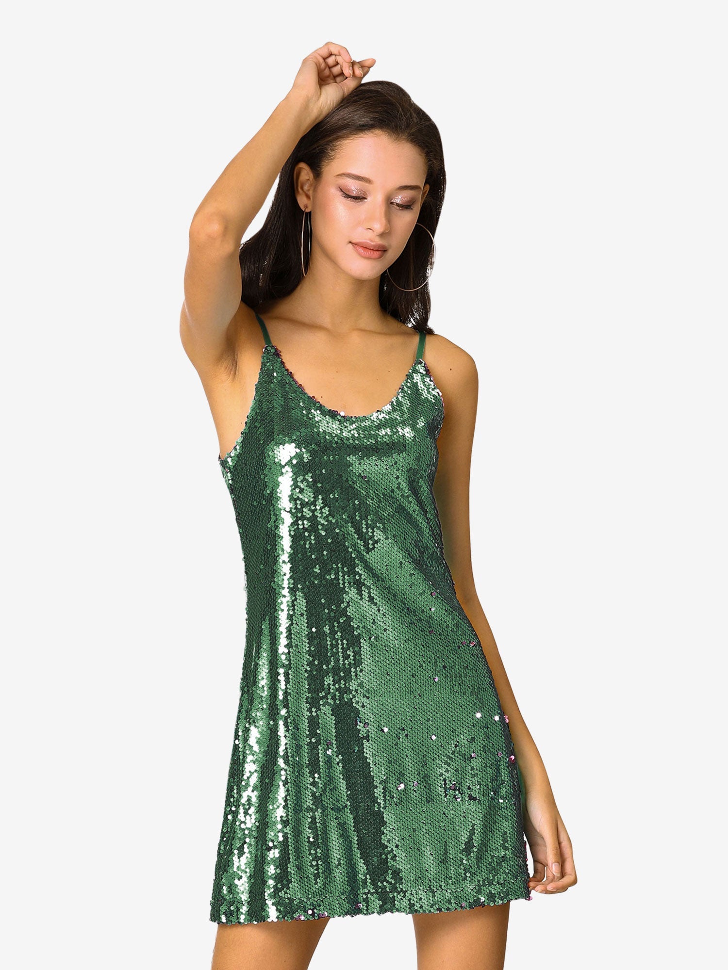 Glitter Sequin V Neck Spaghetti Strap Mini Party Dress