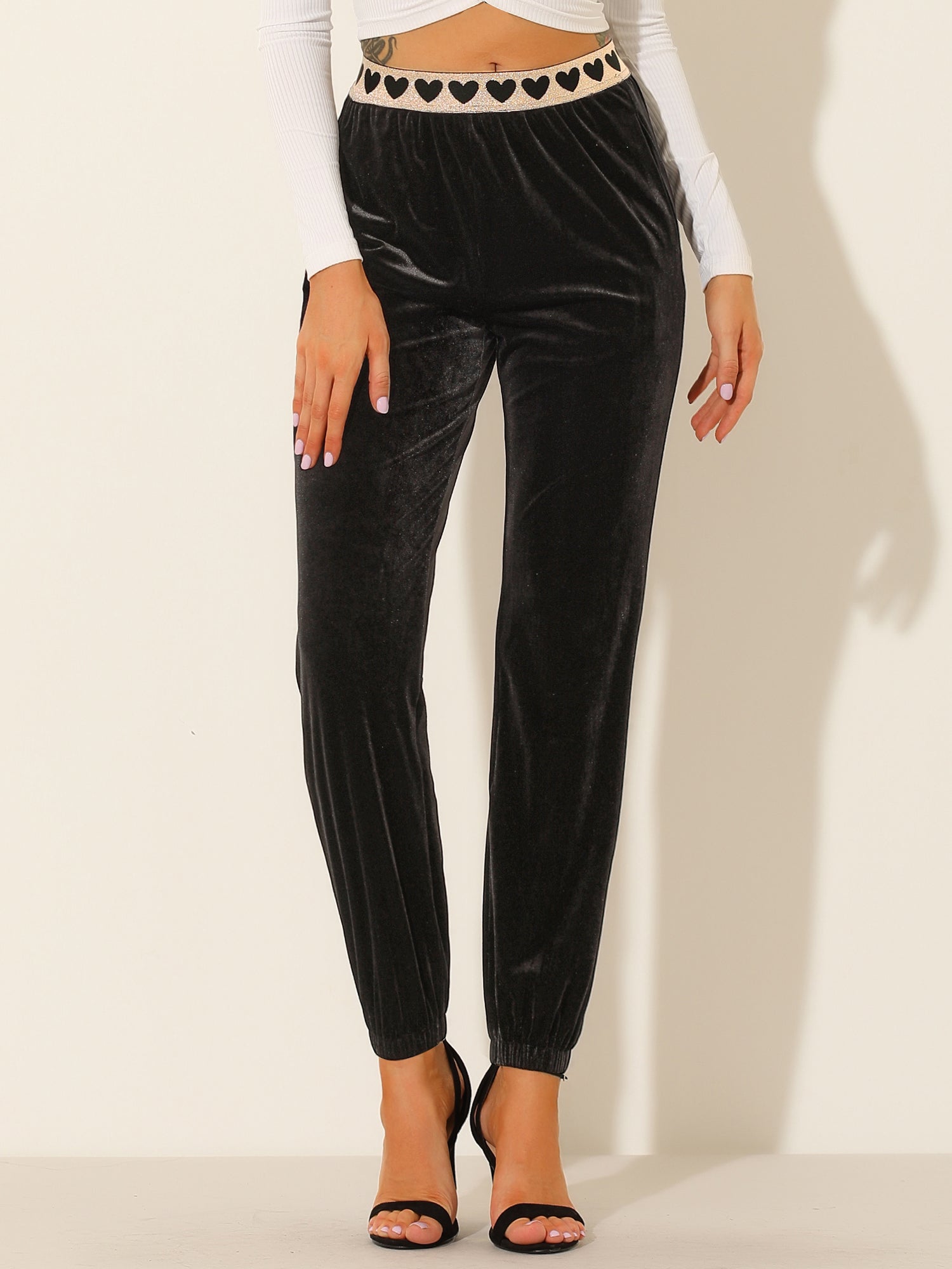 Casual Elastic Waist Athleisure Ankle Length Velvet Joggers Pants