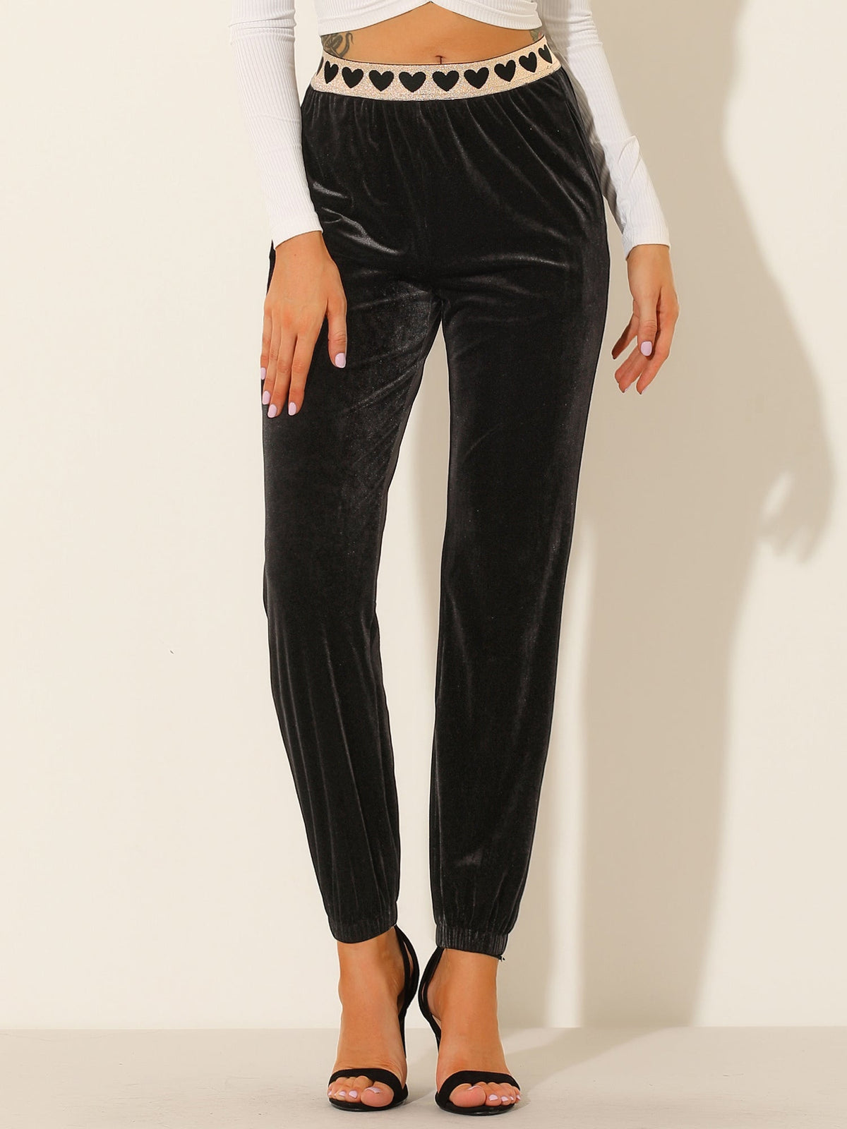 Casual Elastic Waist Athleisure Ankle Length Velvet Joggers Pants