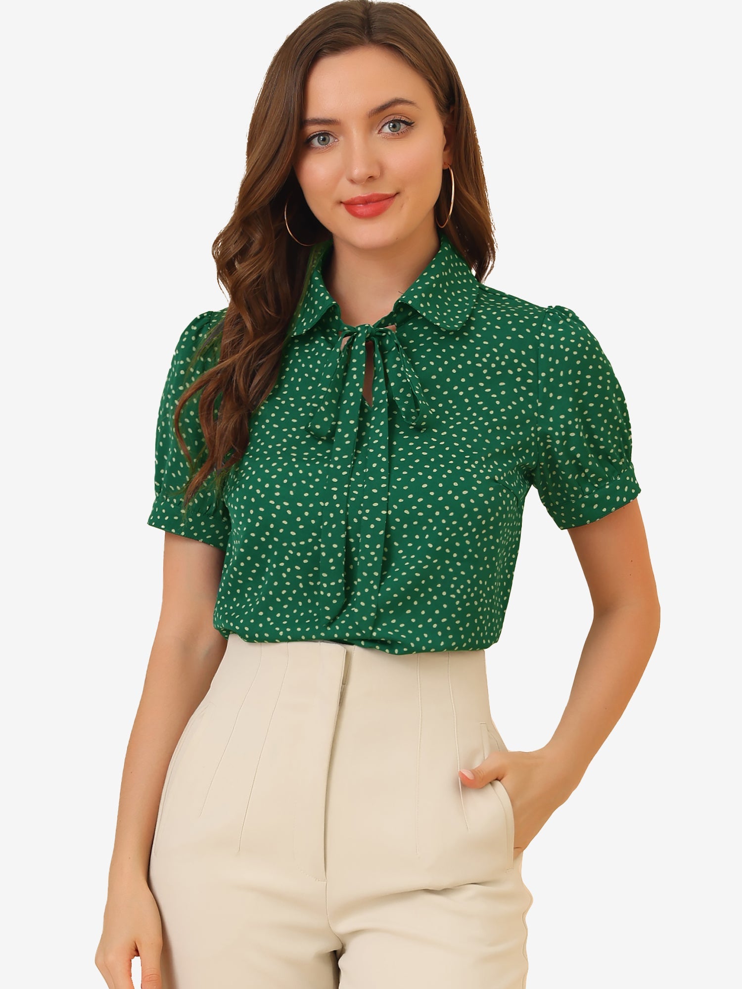 Retro Dots Bow Tie Peter Pan Collar Chiffon Blouse
