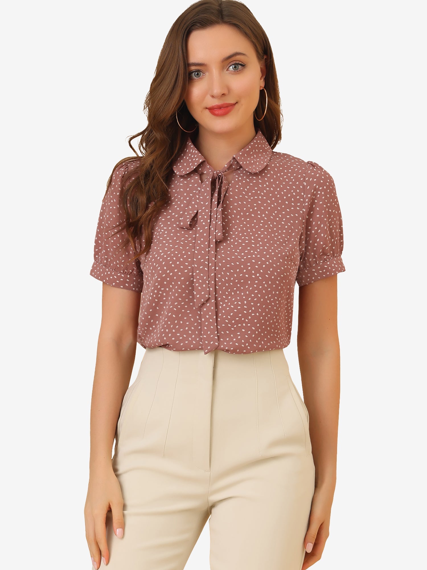 Retro Dots Bow Tie Peter Pan Collar Chiffon Blouse