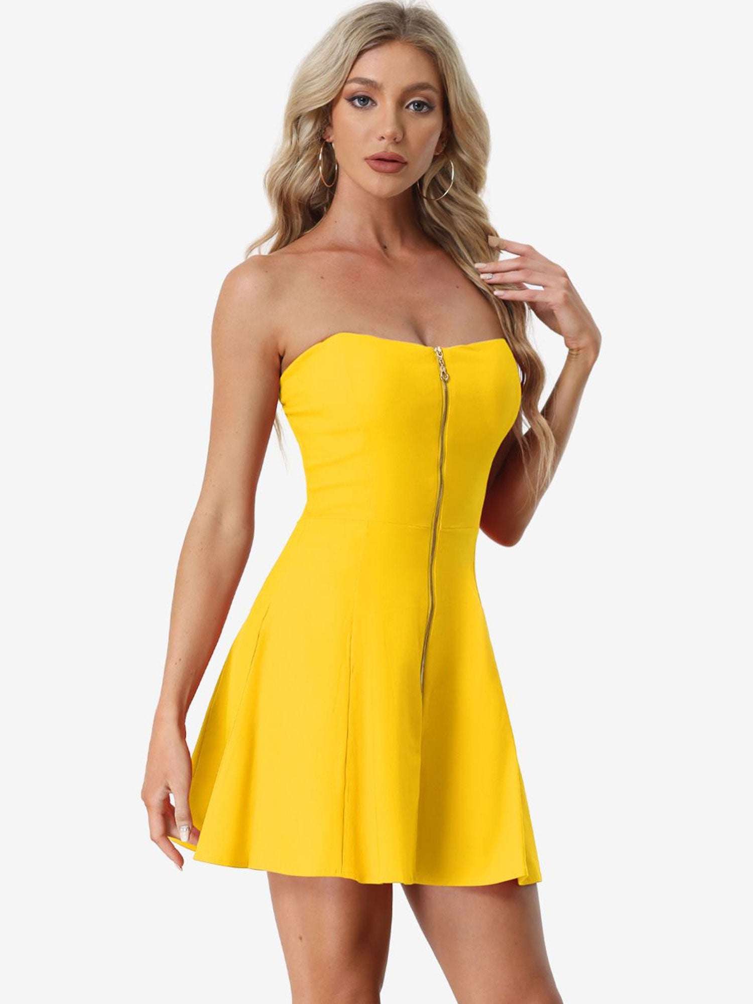 Zip Up Sexy Strapless Party Club Mini Bodycon Dress