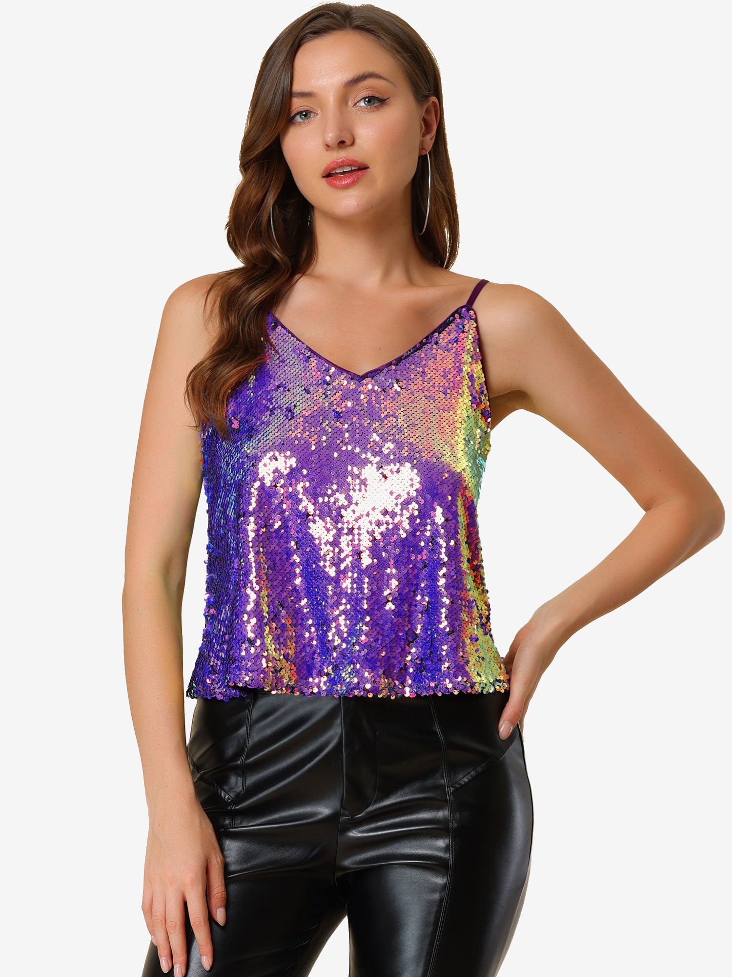 Sequined Camisole Club Party Glitter Disco Sparkle Cami Top