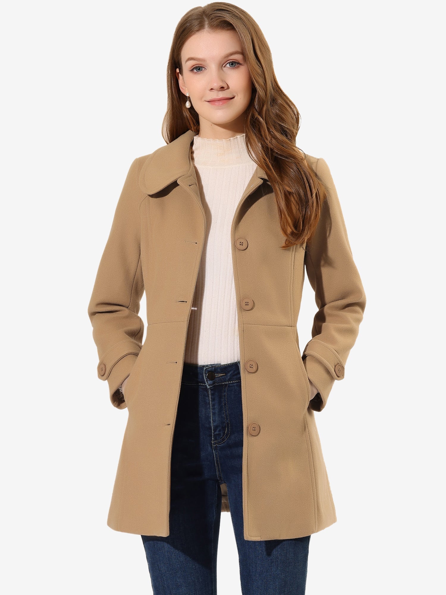 Peter Pan Collar Single Breasted Winter Outwear Buttoned Long Coat