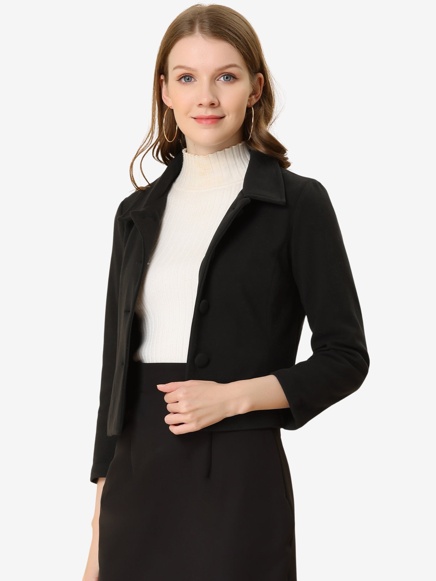Pointed Collar Single Breasted Slant Pocket Cropped Pea Coat