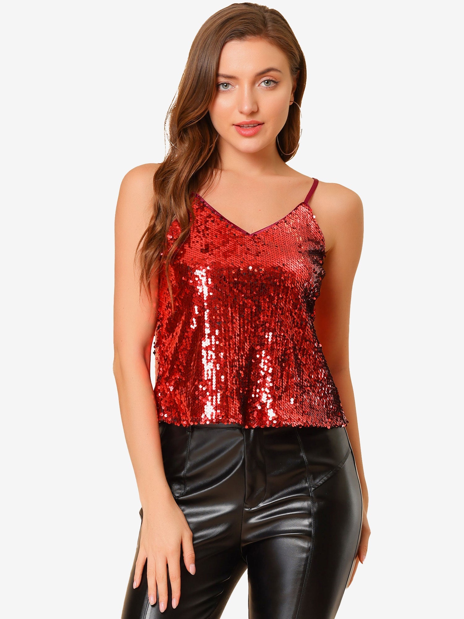 Sequined Camisole Club Party Glitter Disco Sparkle Cami Top