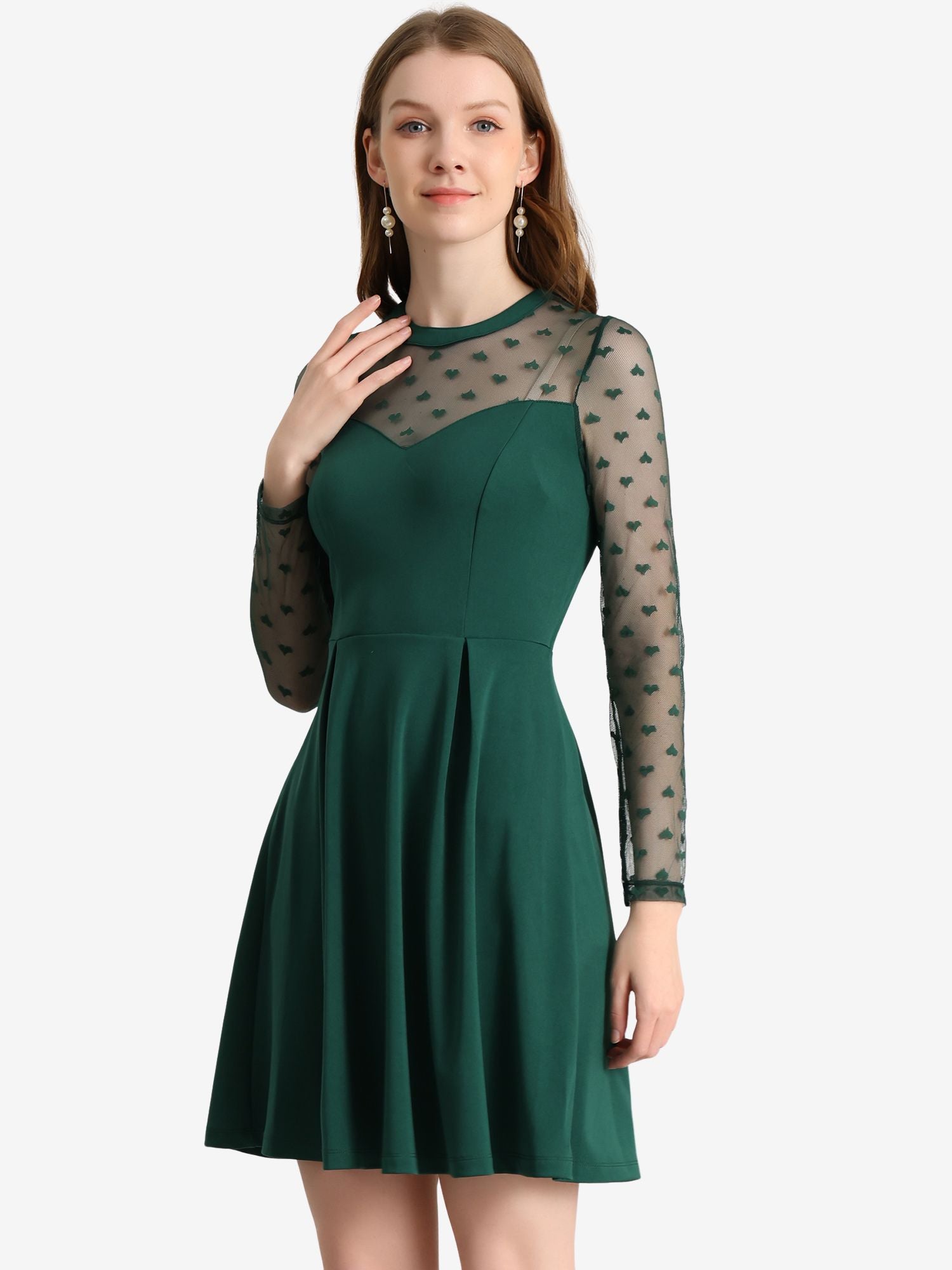 Heart Mesh Sheer Long Sleeve Gothic Cocktail Skater Mini Dress