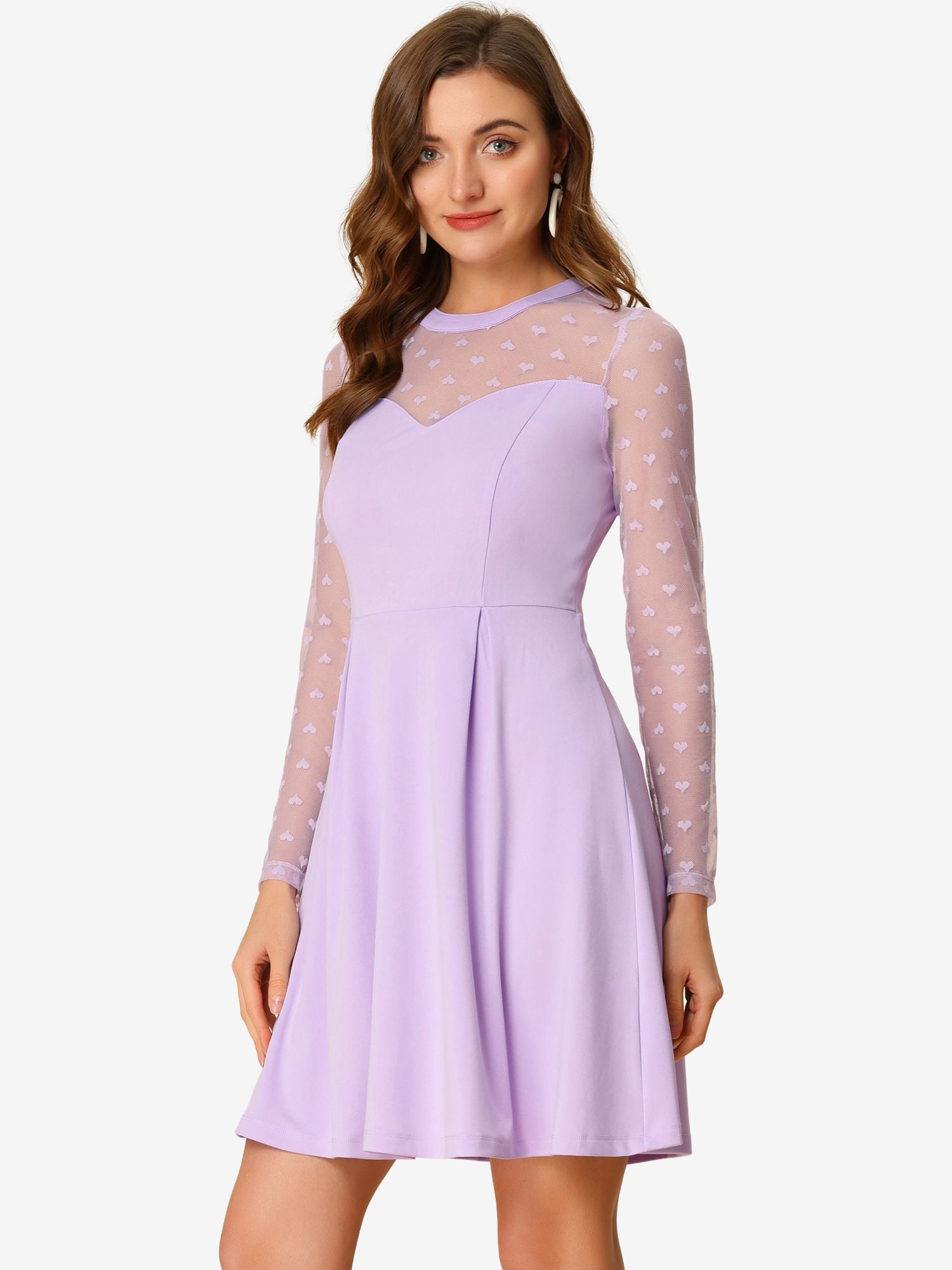 Heart Mesh Sheer Long Sleeve Gothic Cocktail Skater Mini Dress