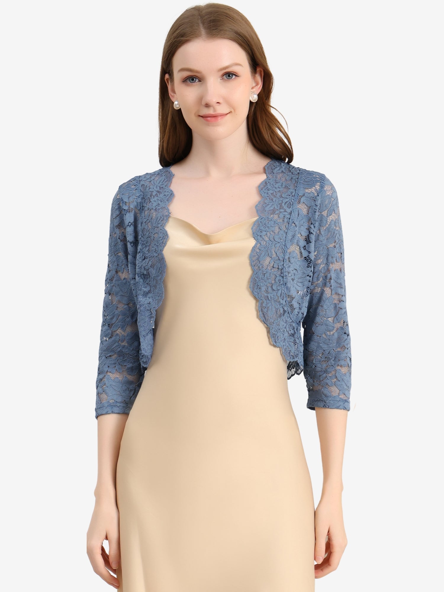 Lace 3/4 Sleeves Sheer Floral Cropped Bolero Shrug