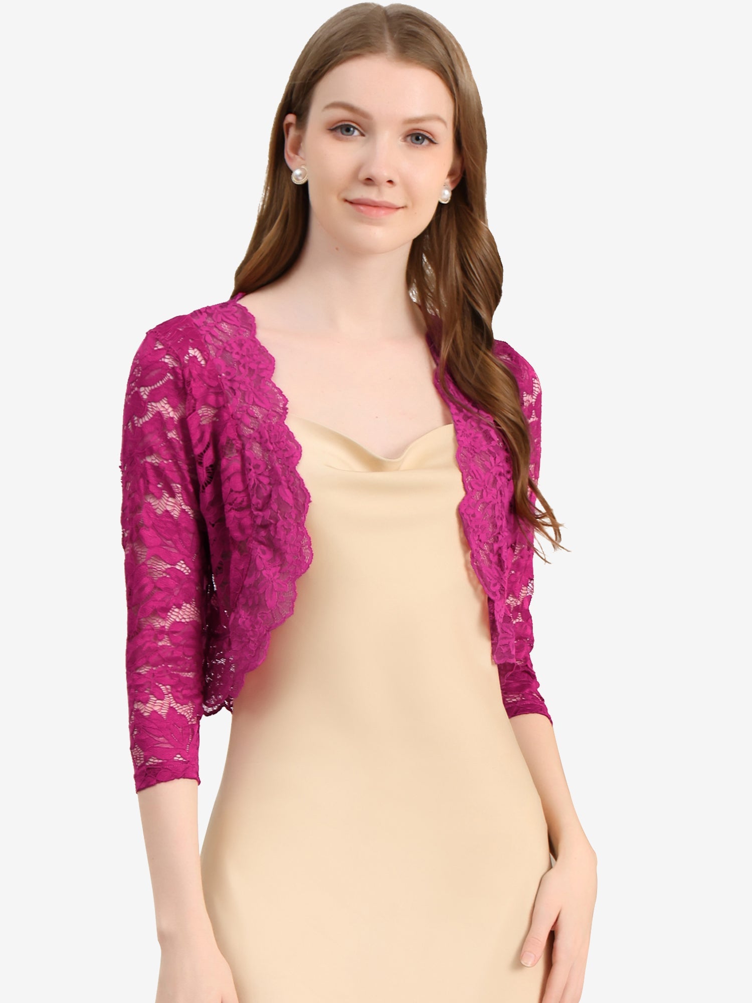 Lace 3/4 Sleeves Sheer Floral Cropped Bolero Shrug