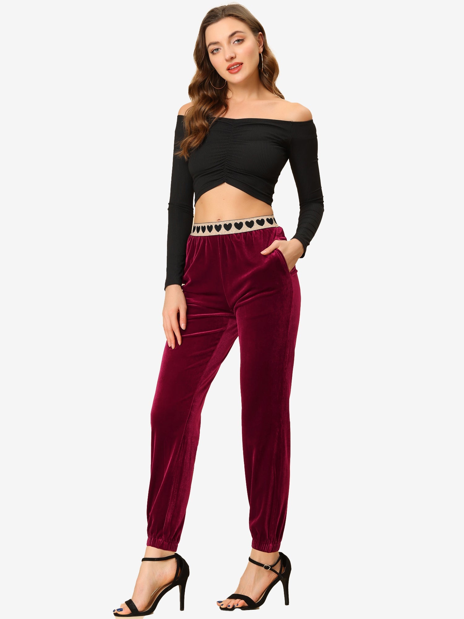 Casual Elastic Waist Athleisure Ankle Length Velvet Joggers Pants