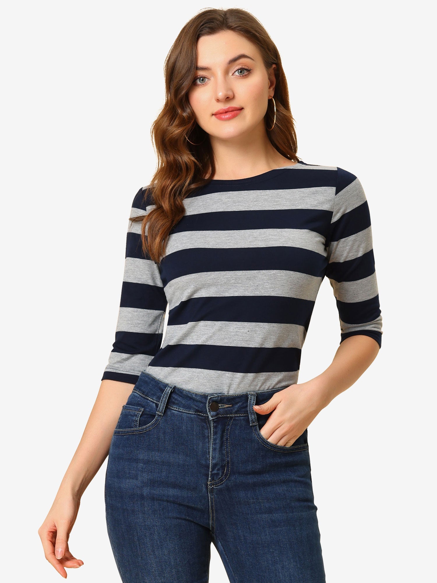 Halloween 3/4 Sleeve T-shirt Casual Boat Neck Slim Fit Tee