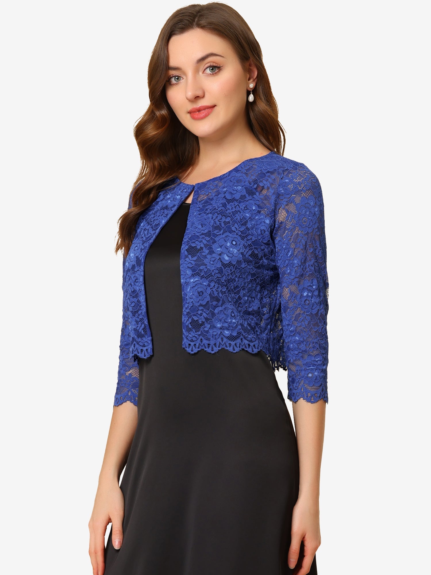 Elegant Sheer Floral Lace Cropped Bolero Shrug