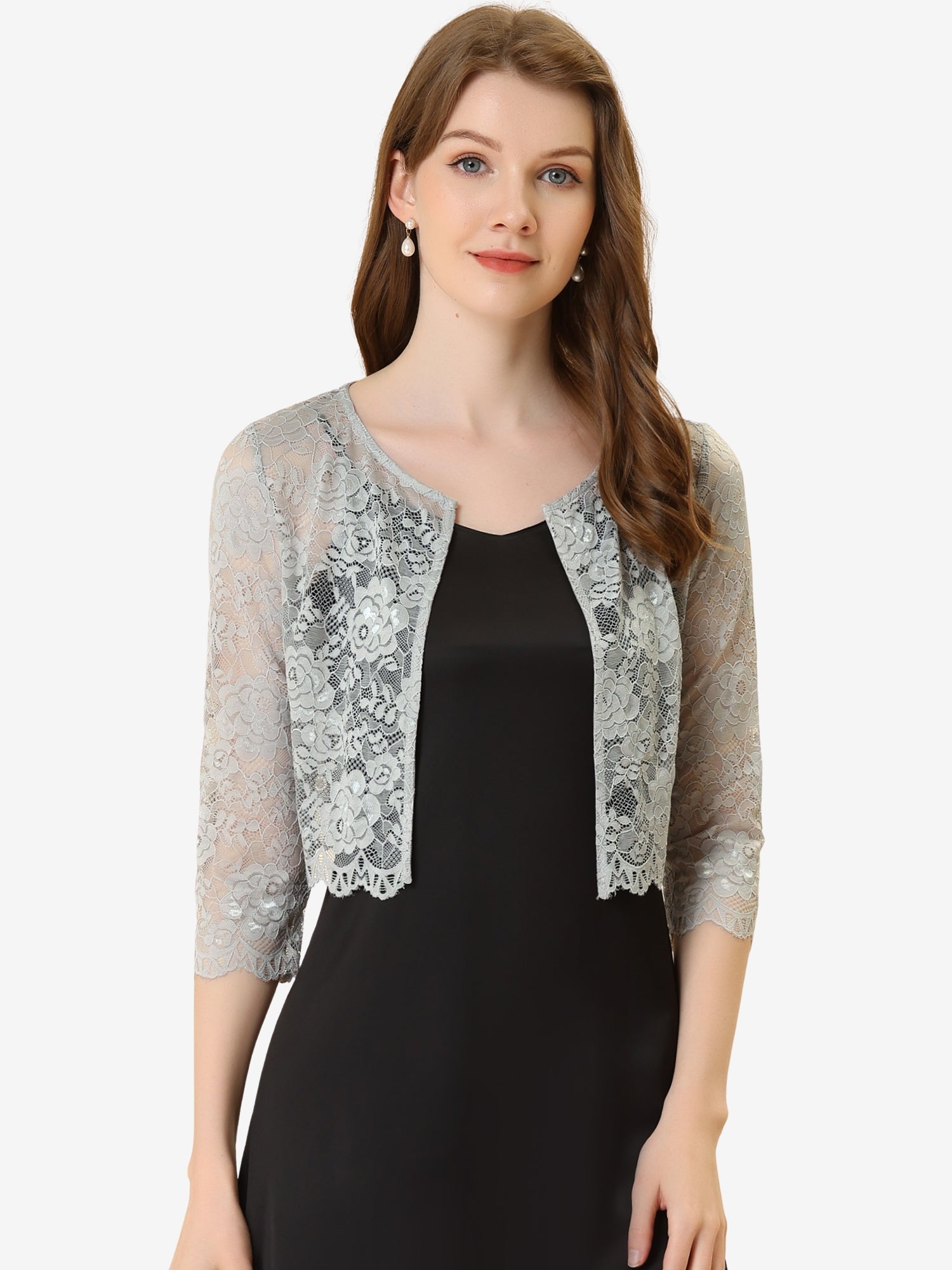 Elegant Sheer Floral Lace Cropped Bolero Shrug