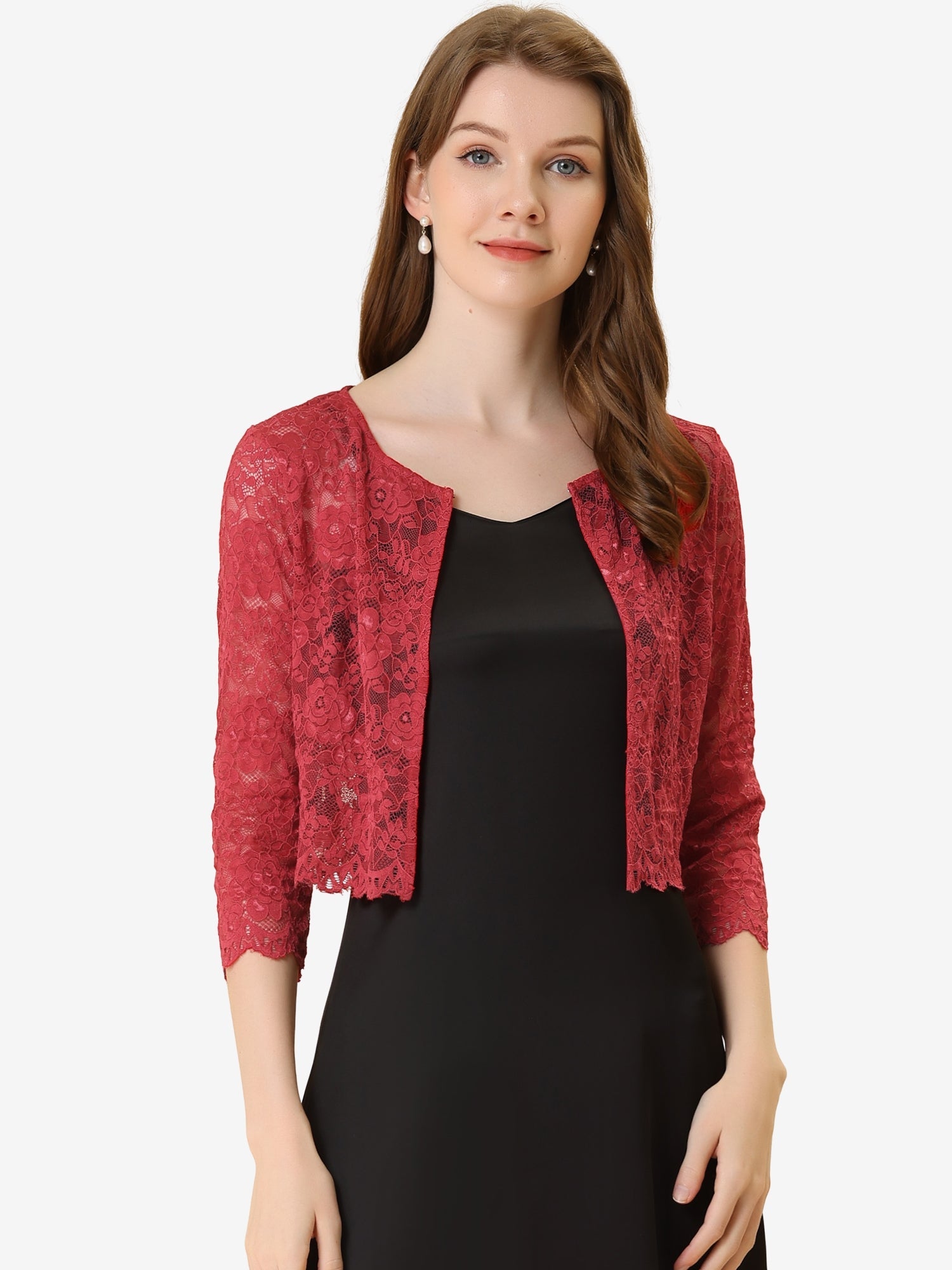Elegant Sheer Floral Lace Cropped Bolero Shrug