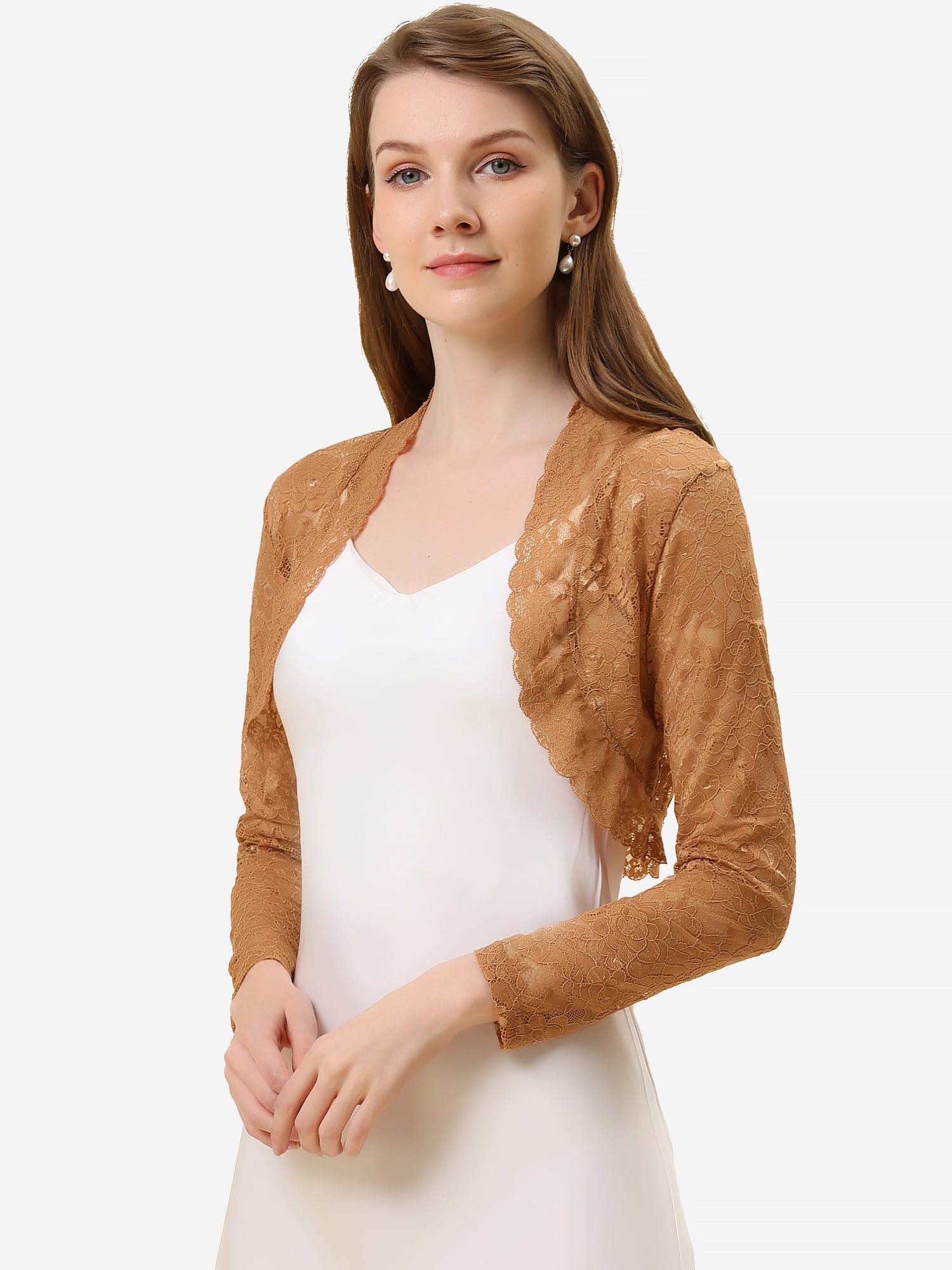 Elegant Sheer Floral Lace Crop Cardigan Bolero Shrug