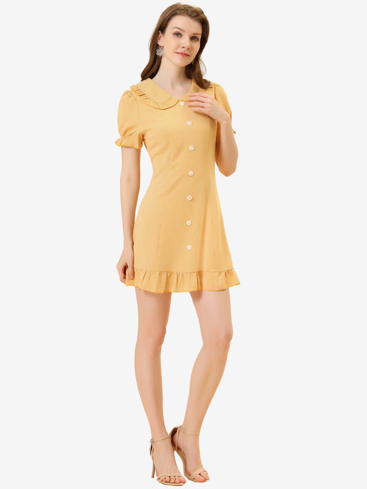 Plaid Gingham Ruffled Retro Peter Pan Collar Dress