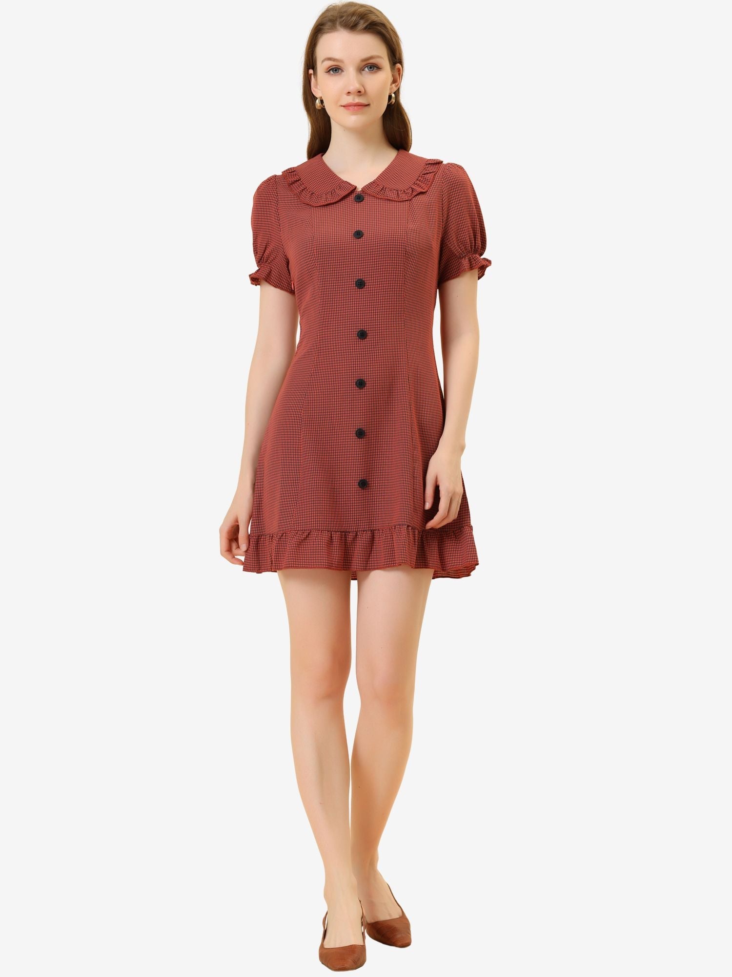 Plaid Gingham Ruffled Retro Peter Pan Collar Dress