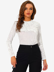 Casual Velvet Top Soft Vintage Crew Neck Long Sleeve T-Shirt