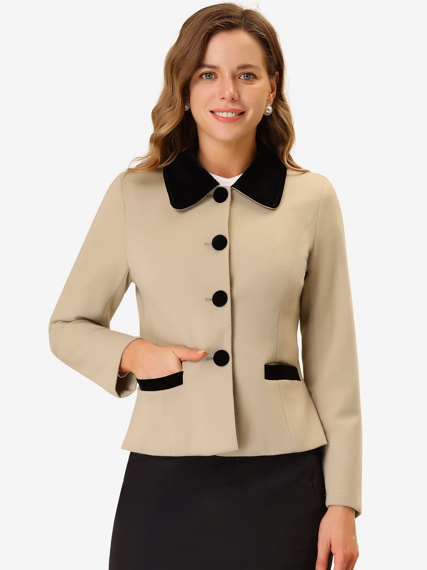 Collar Single Breasted Button Down Cropped Pea Coat