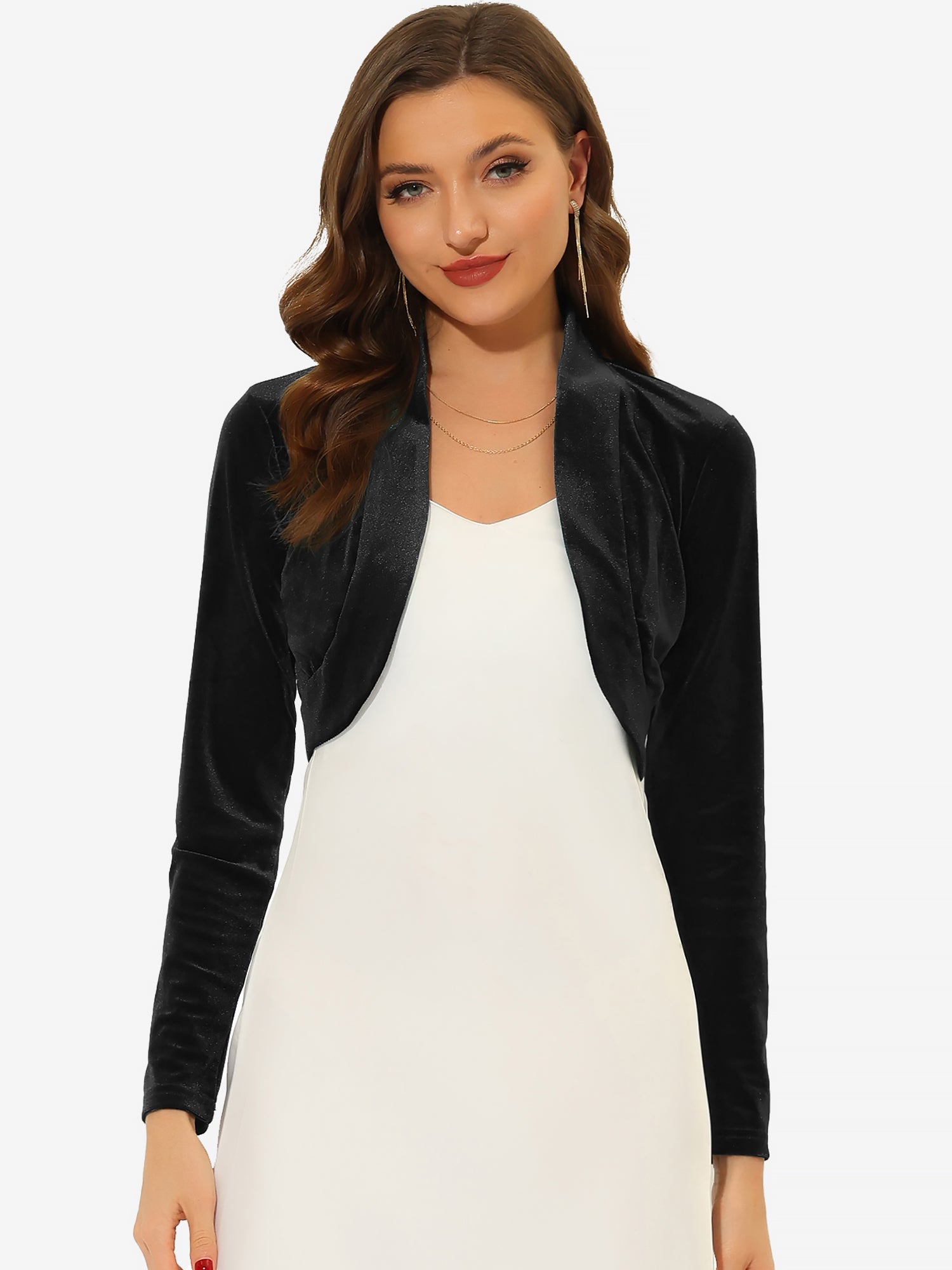 Velvet Open Front Long Sleeve Cropped Bolero Shrug